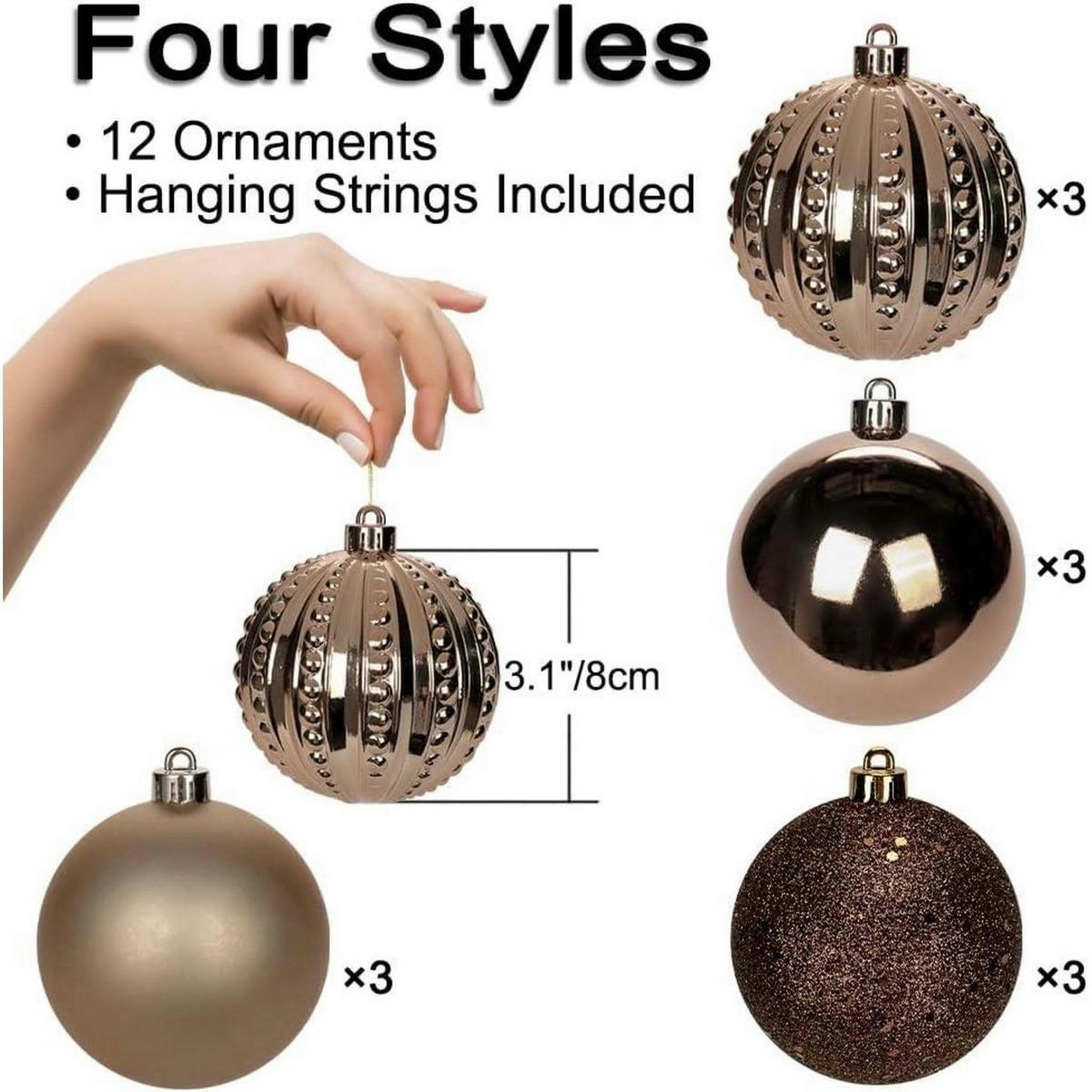 WEIHNACHTSKUGELN 12-teiliges Set Kunststoff Braun 8 cm - Bronzefarben, Kunststoff (8/8/8cm)