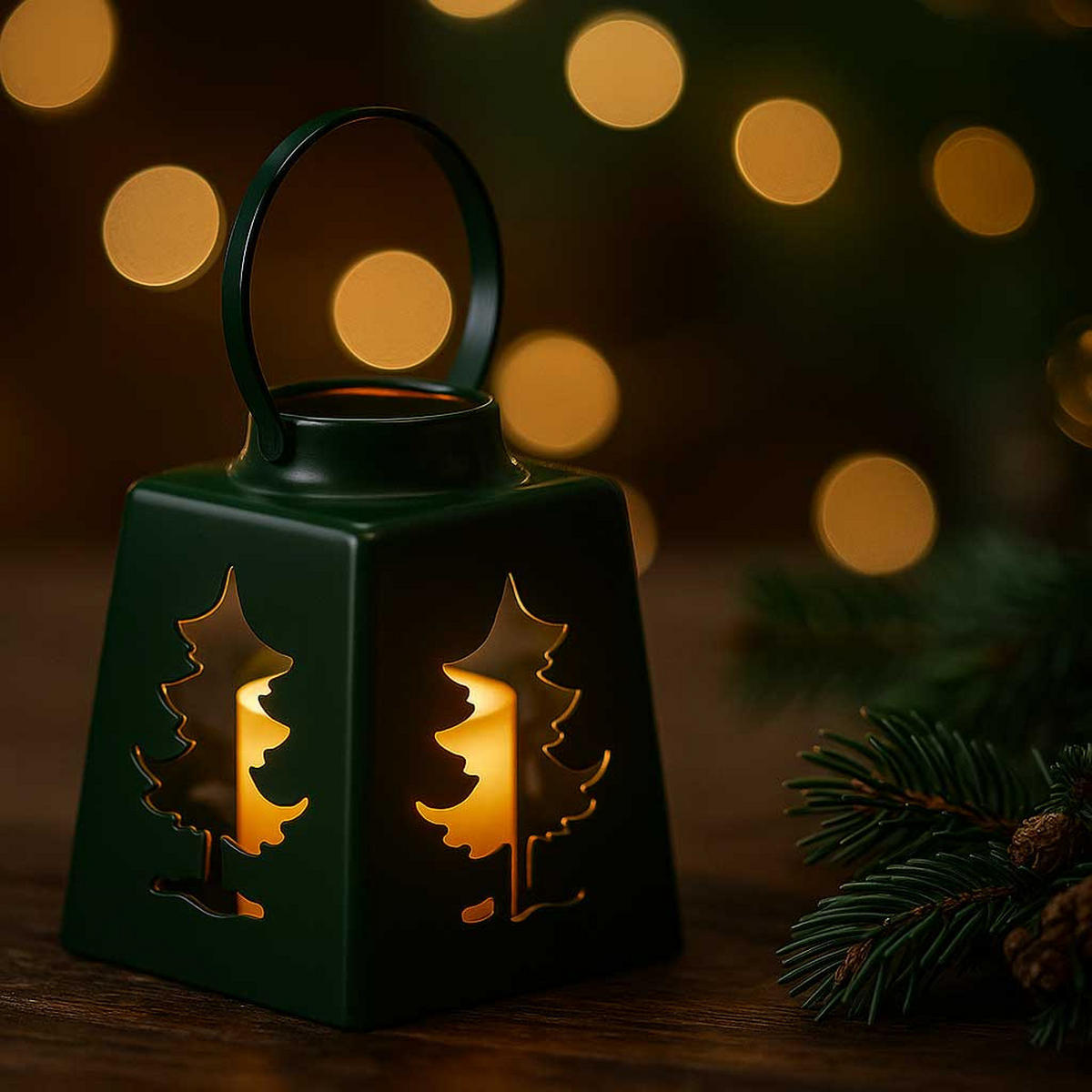 WEIHNACHTSLATERNE LED-Kerze 14 cm - Grün, Kunststoff (10.5/10.5/13.5cm) - Home Styling Collection