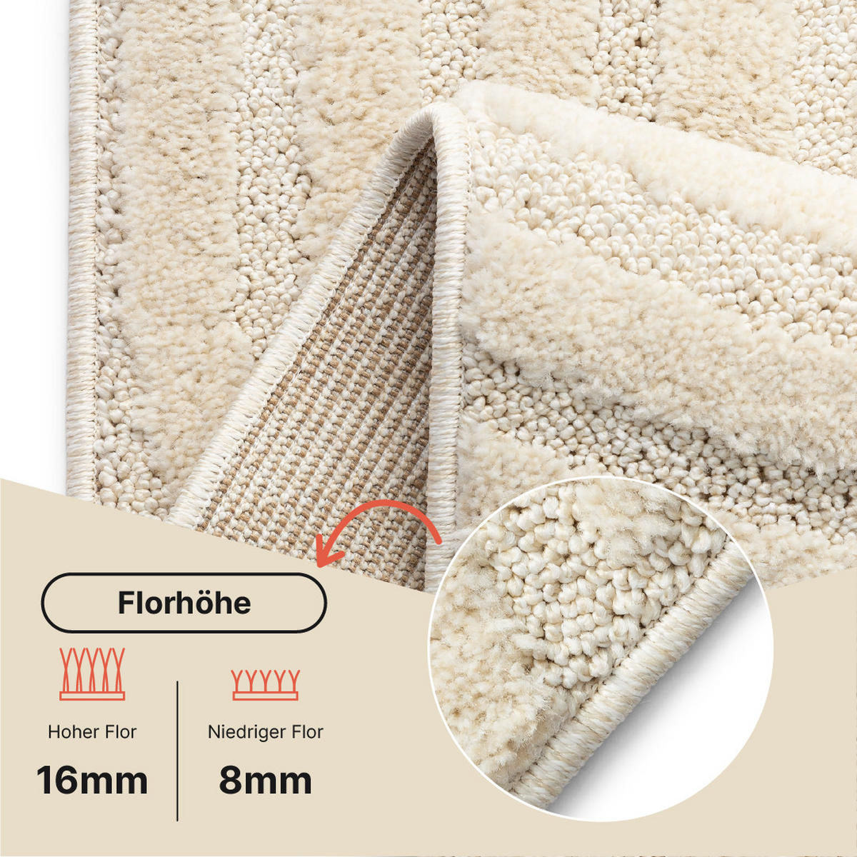 KURZFLORTEPPICH LINEA creme Wellenmuster 3D-Struktur 200/300 cm - Creme, Textil (200/300cm) - Tapiso