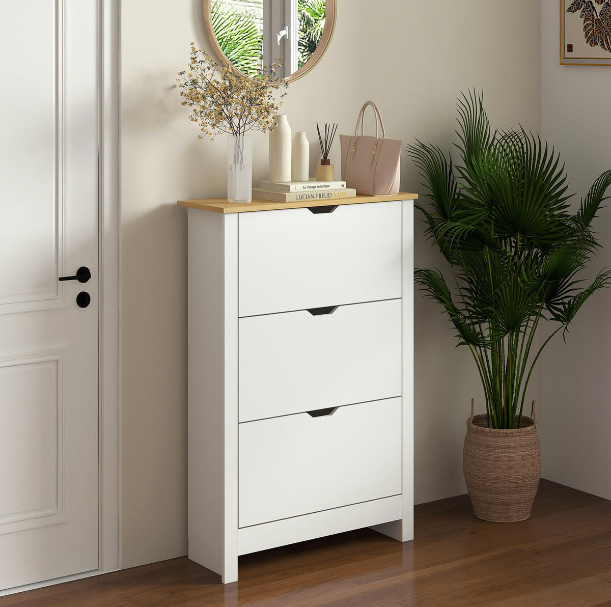 SCHUHSCHRANK 72/112/26 cm Weiß aus Holzwerkstoff mit 3 Klappen - Weiß, Holzwerkstoff (72/112/26cm) - OKMYHOME