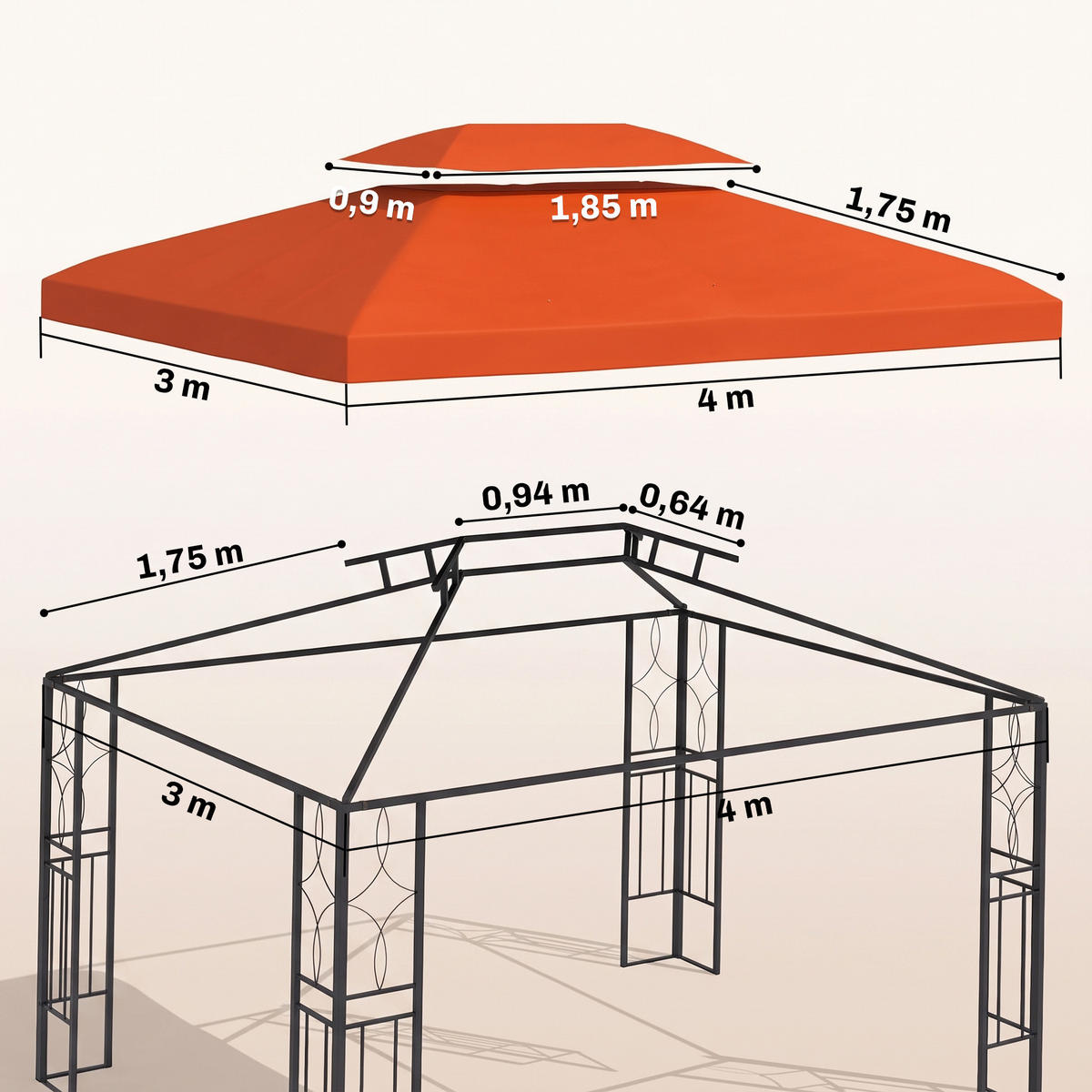 PAVILLONDACH, Polyester, Rostrot - Rot, Kunststoff (400/20/300cm) - Outsunny
