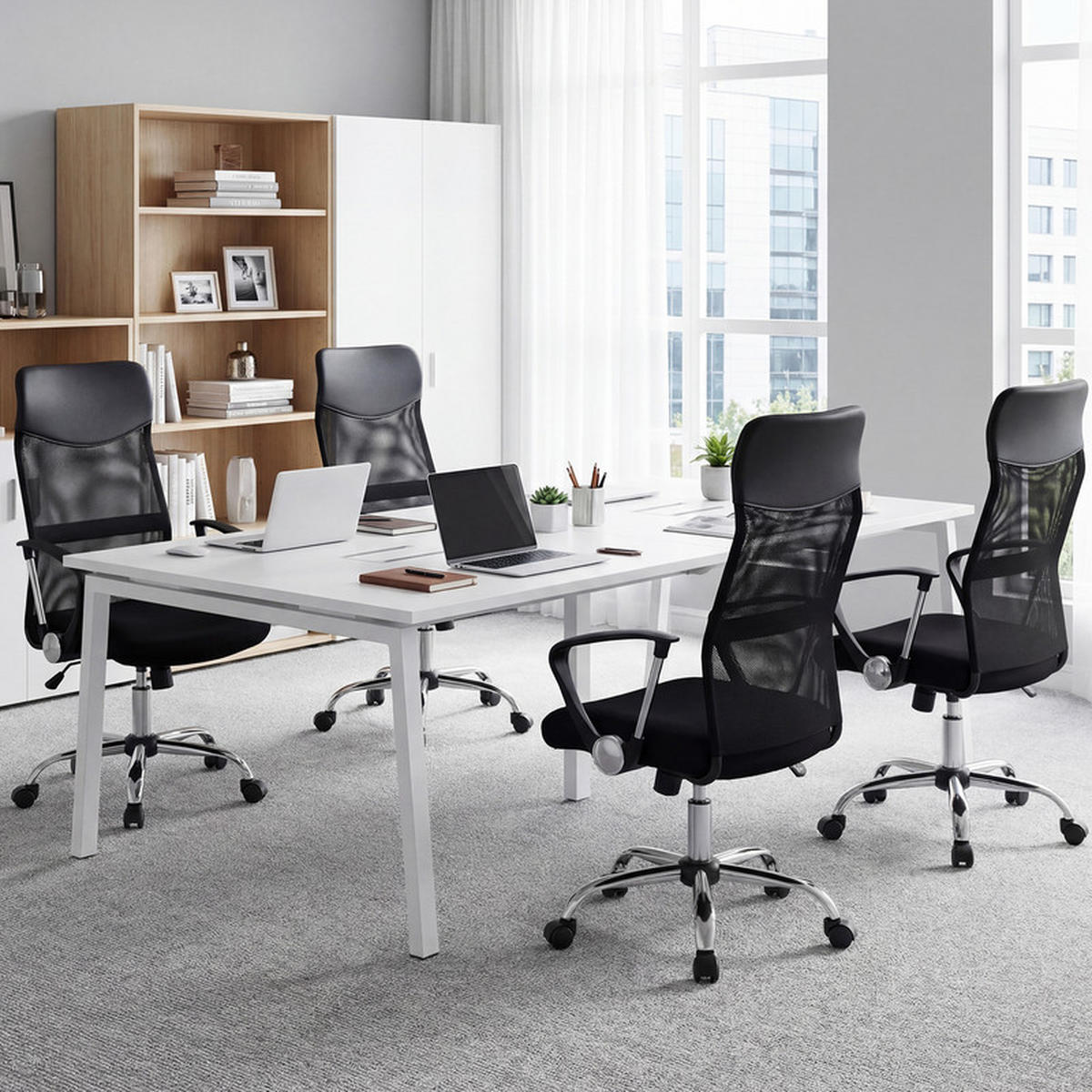 BÜROSTUHL höhenverstellbar mit Wippfunktion schwarz - Schwarz, Metall (59/112/59.5cm) - COSTWAY