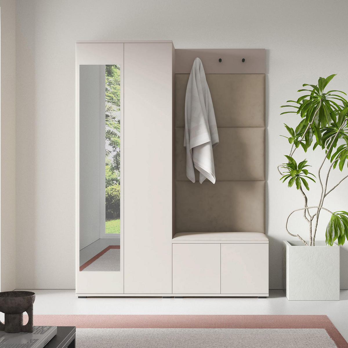 GARDEROBE Napoli 3 Kleiderschrank mit Polsterpaneelen Beige - Beige, Holzwerkstoff (140/189/40cm) - Jerpax