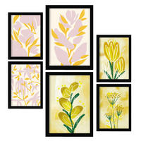 POSTER Set Mit 6 Restful Posy In Blume Zusammenfassung A3 & A4 Schwarzer Rahmen - Schwarz, Papier (29/3cm) - Nacnic