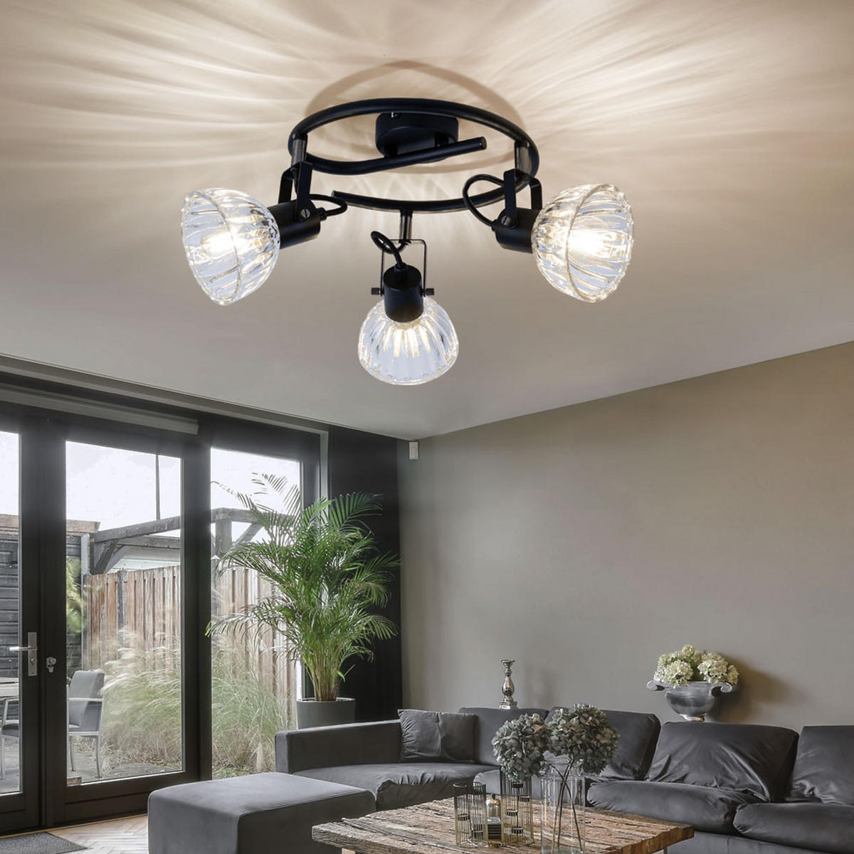 LED DECKENLEUCHTE Vernole Metall Schwarz - Schwarz, Glas (25/25/18cm) - Globo Lighting