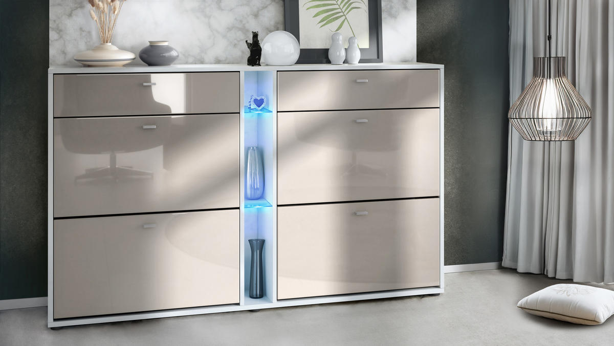 SCHUHSCHRANK Today Fronten in Sandgrau Hochglanz - Sandfarben, Holzwerkstoff (155.5/95/28cm) - Vladon