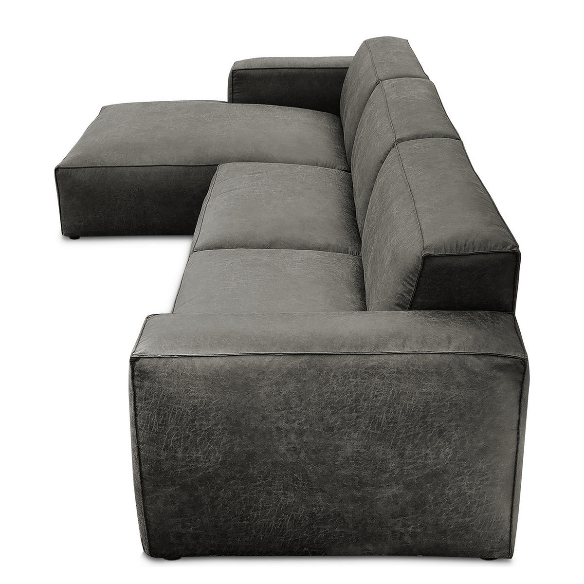 ECKSOFA mit Longchair - Dunkelgrau/Schwarz, Kunststoff (345/170cm) - home24