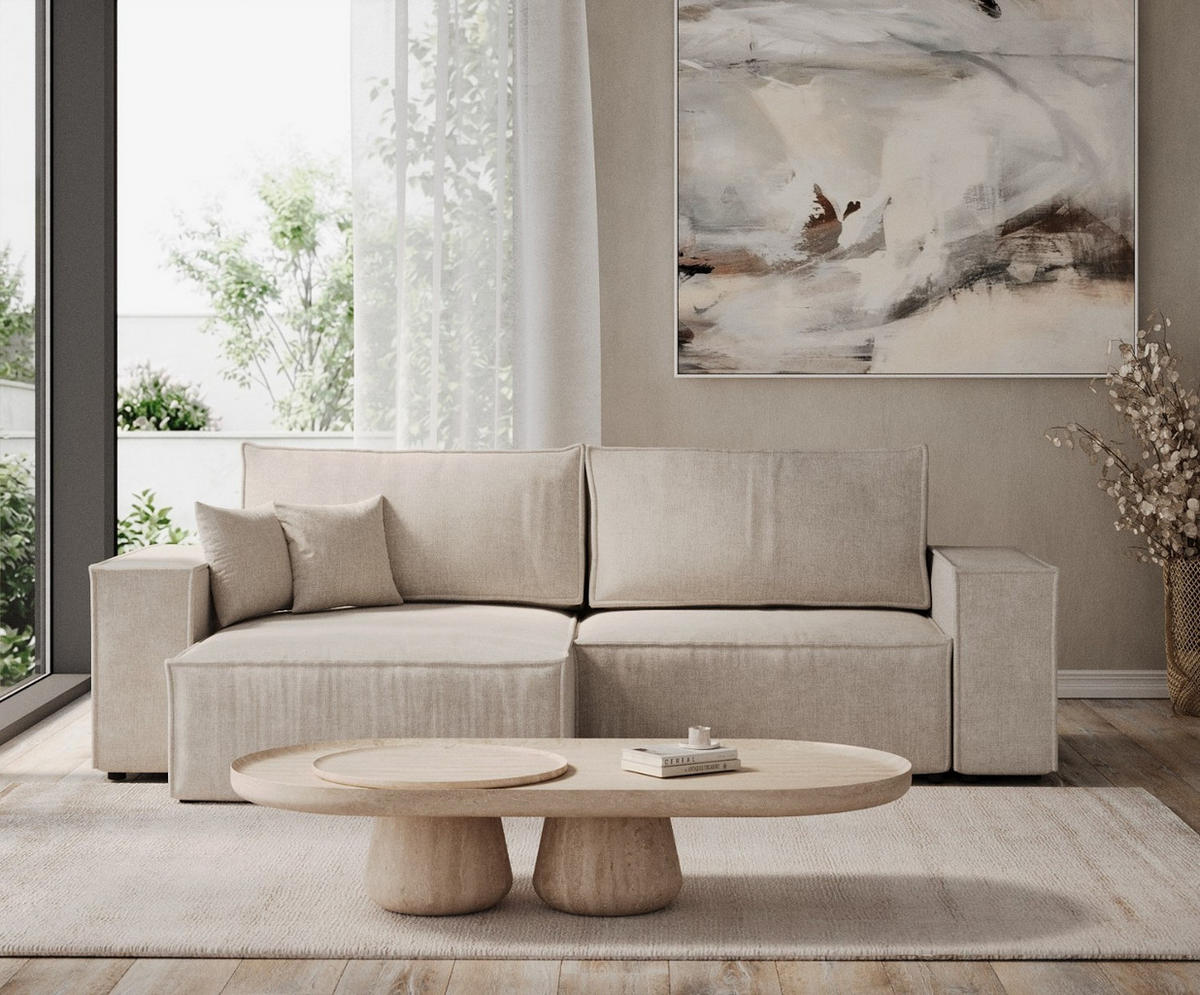ROHOVÁ SEDAČKA CAVO, textil, Světle béžová - černá/béžová, dřevo/kompozitní dřevo (255/148cm) - AltaBeds