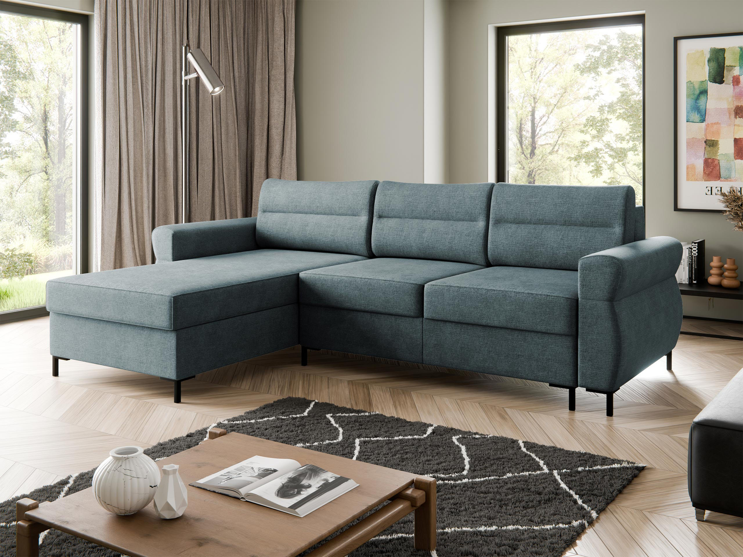 ECKSOFA Berne - Blaugrau/Schwarz, Holz/Kunststoff (258/170cm) - MIRJAN24