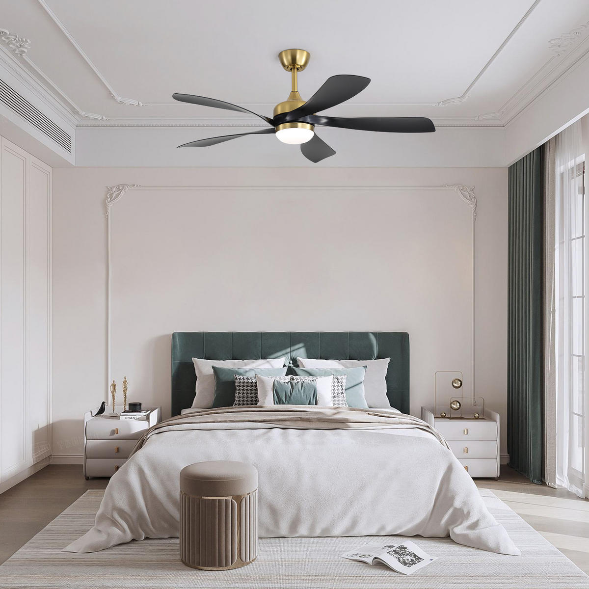 DECKENVENTILATOR 52Zoll LED Licht Dimmbar DC Motor 5 ABS Flügel - Schwarz, Kunststoff (132.08/132.08/26.8cm) - CASIVA