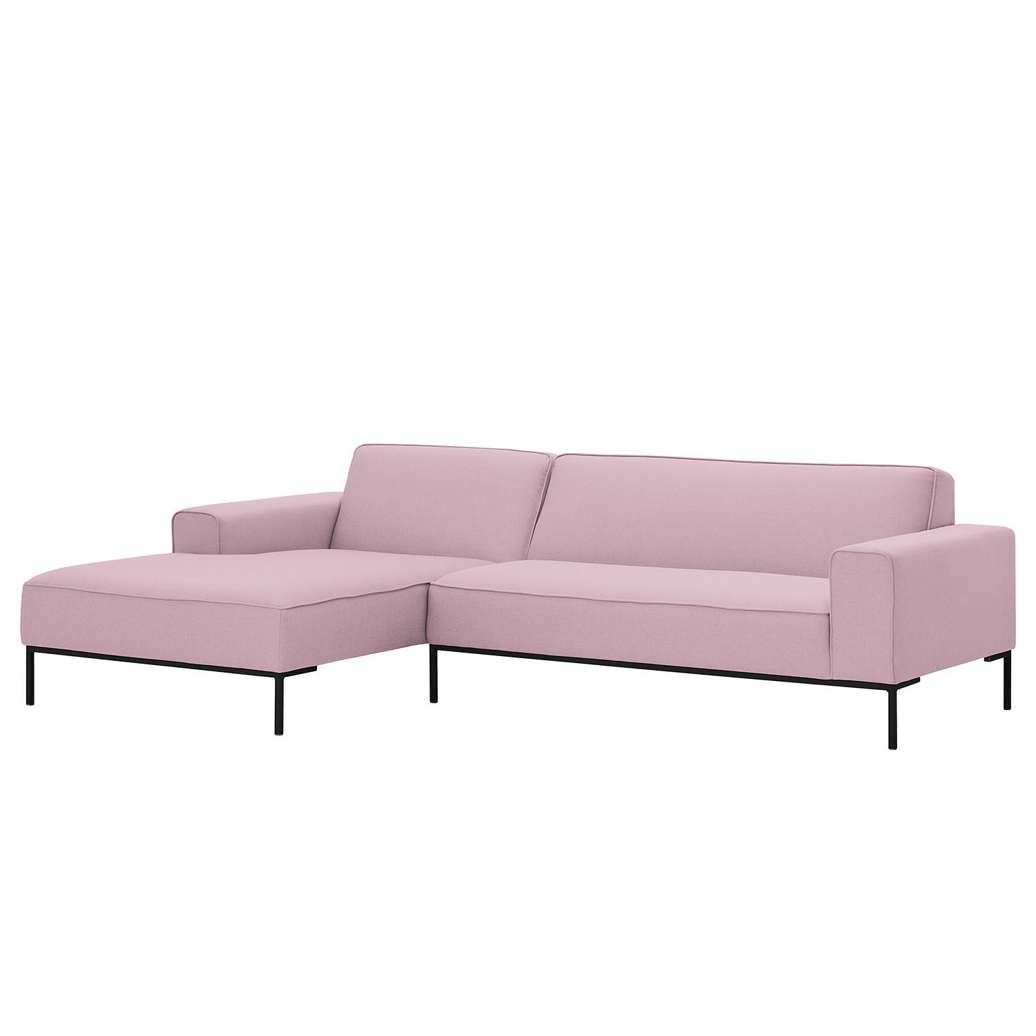 ECKSOFA mit Longchair - Webstoff - Schwarz/Rosa, Textil (264/168cm) - home24