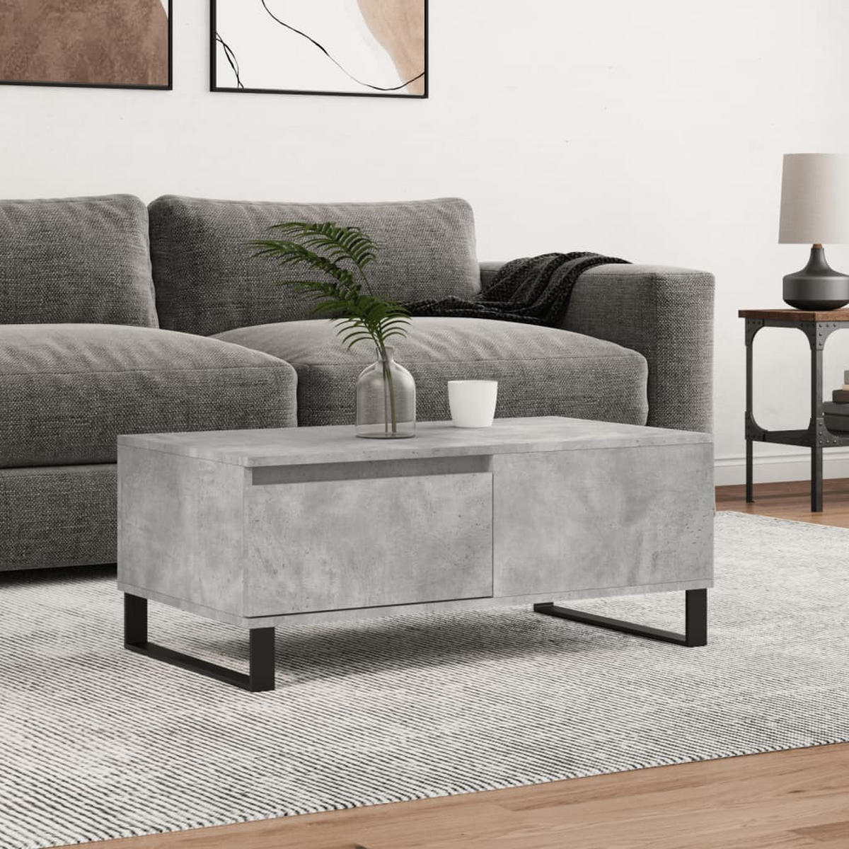 COUCHTISCH Betongrau 90x50x36,5 cm Holzwerkstoff - Grau, Holzwerkstoff (90/50/36.5cm) - furnicato