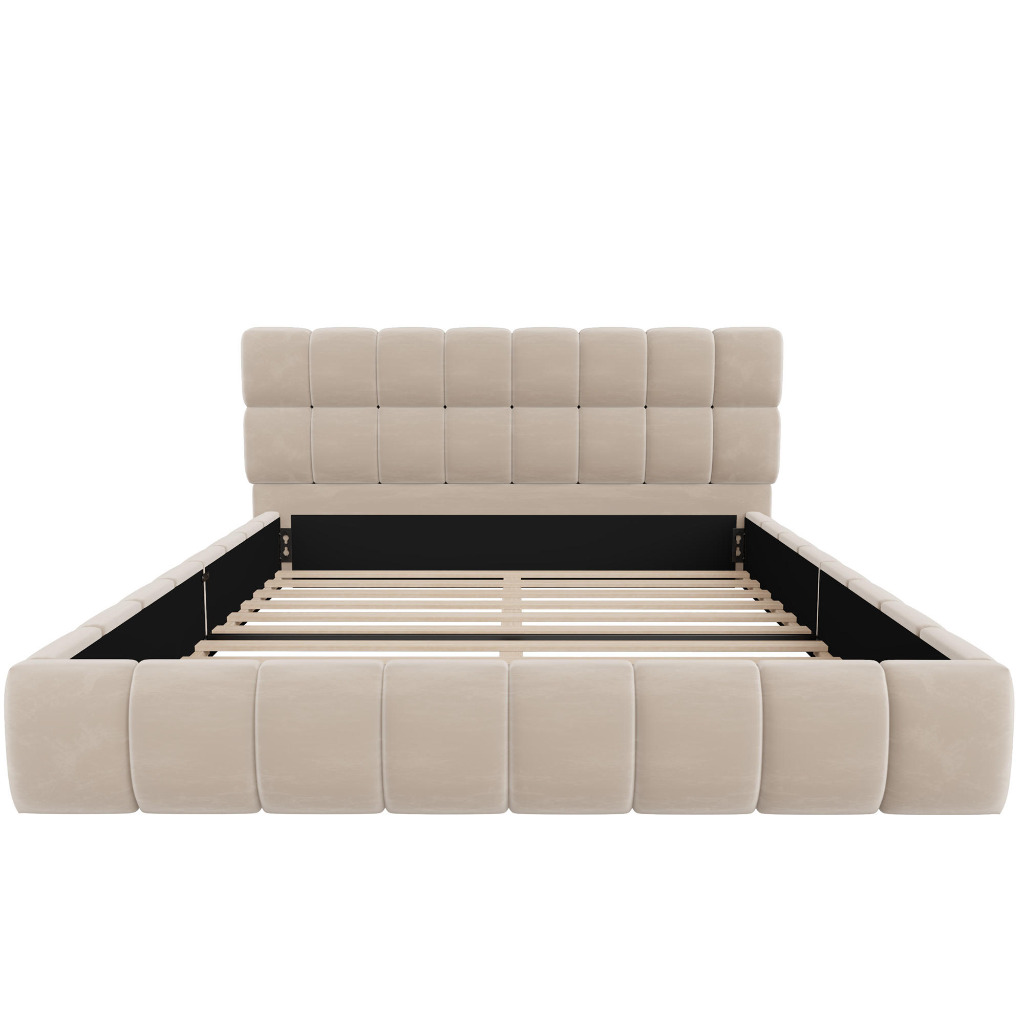 POLSTERBETT 140x190cm Samt Jugendbett Rückenlehne Beige - Beige, Textil (140/190cm) - FLIEKS
