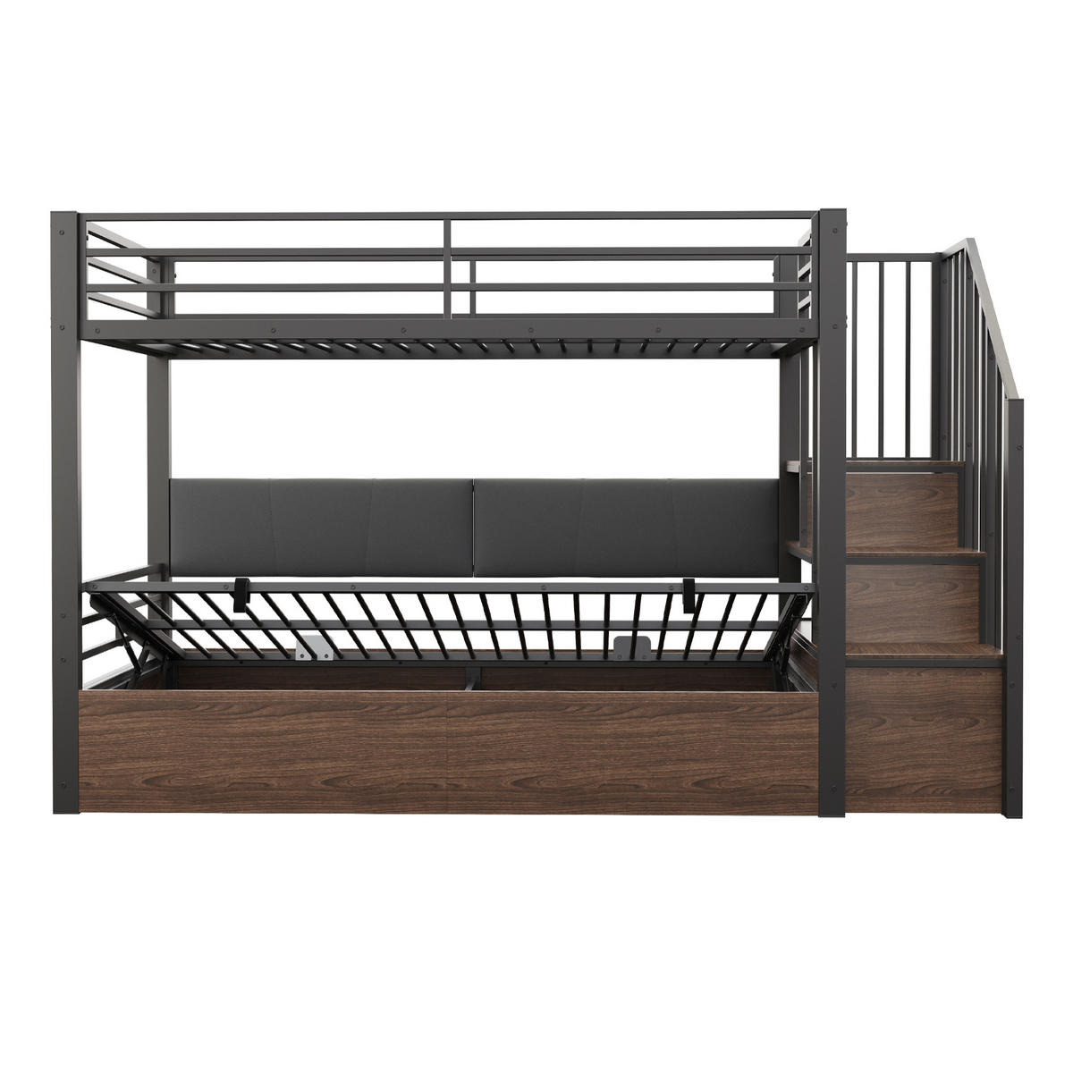 ETAGENBETT 90/200 cm DE-01541, in Schwarz, mit hydraulischer Funktion und gepolsterter Rückenlehne - Schwarz, Metall (90/200cm) - ComfortXL