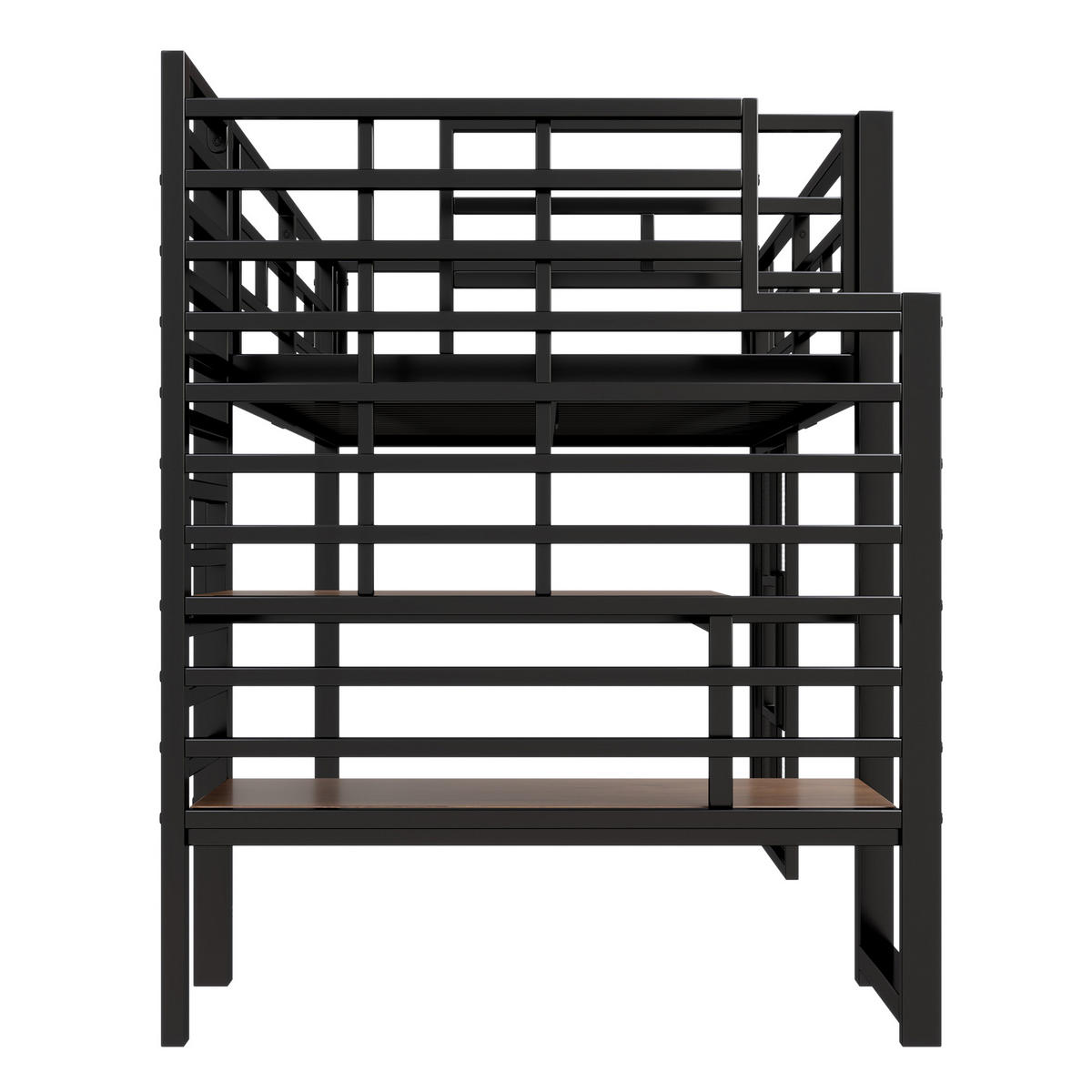 HOCHBETT 90/200 cm in Schwarz mit Stauraumtreppe, LED und Fenstern - Schwarz, Holzwerkstoff/Metall (90/200cm) - STILVORA