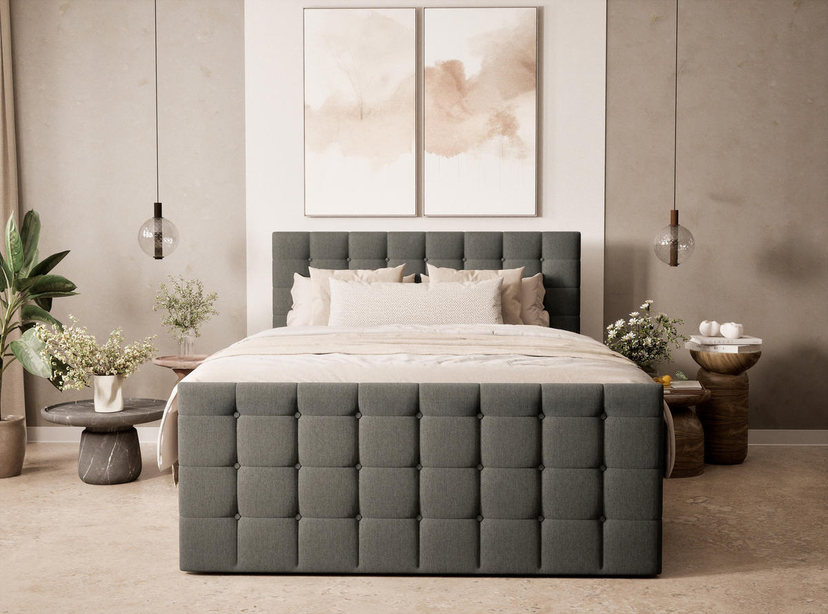 BOXSPRINGBETT Tasca 160/200 cm, in Graphit, Bettkasten, Matratze, Topper - Schwarz/Graphitfarben, Holz/Holzwerkstoff (160/200cm) - Maison de Reve