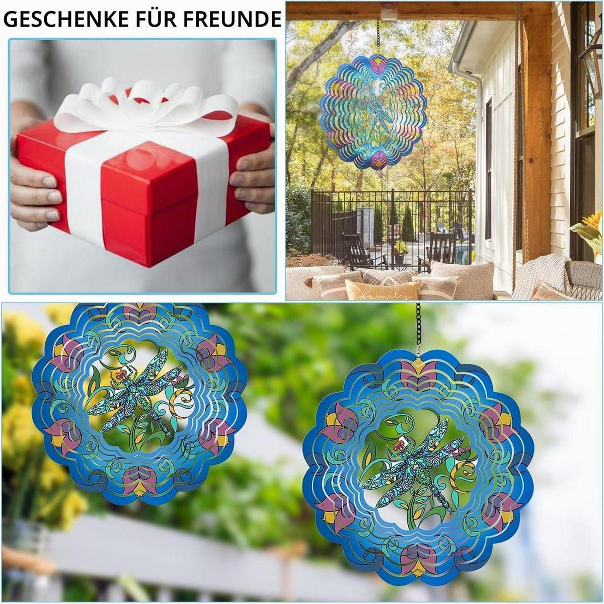 WINDSPIEL Libelle Edelstahl 3D-Effekt - Multicolor, Metall (30/30/5cm)