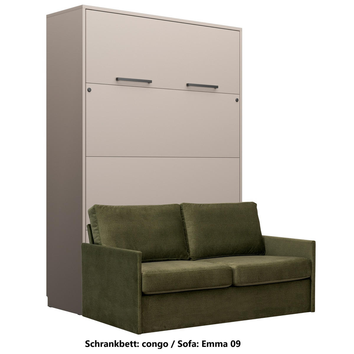 SCHRANKBETT Wandbett GN 140x200 congo mit LED & Sofa - Grün - Grau/Grün, Holz/Holzwerkstoff (140/200cm) - QMM TraumMöbel