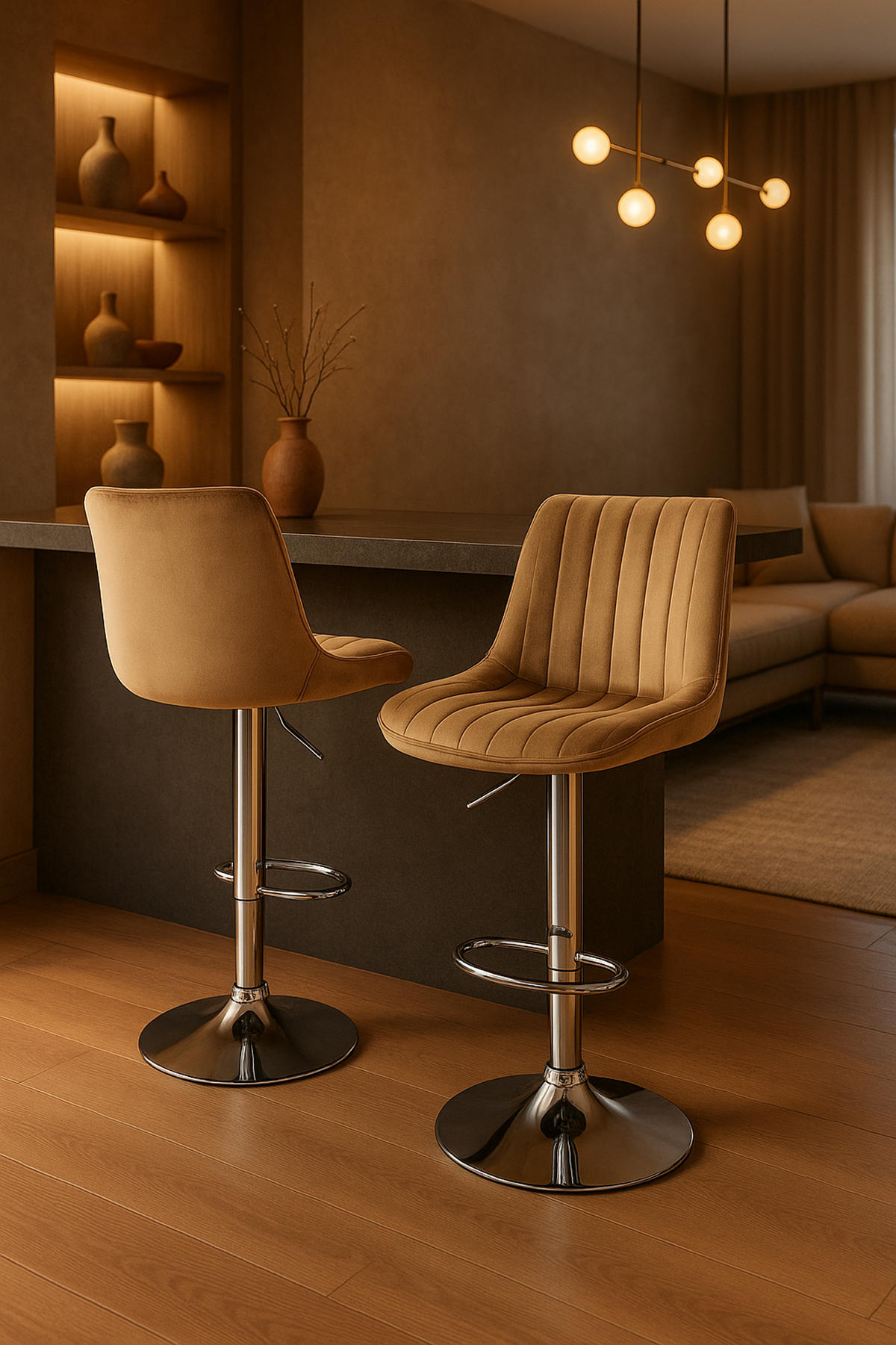 BARHOCKER Tolor Samt chrom braun - Chromfarben/Braun, Textil/Metall (49.5/112/50cm) - TPFLiving