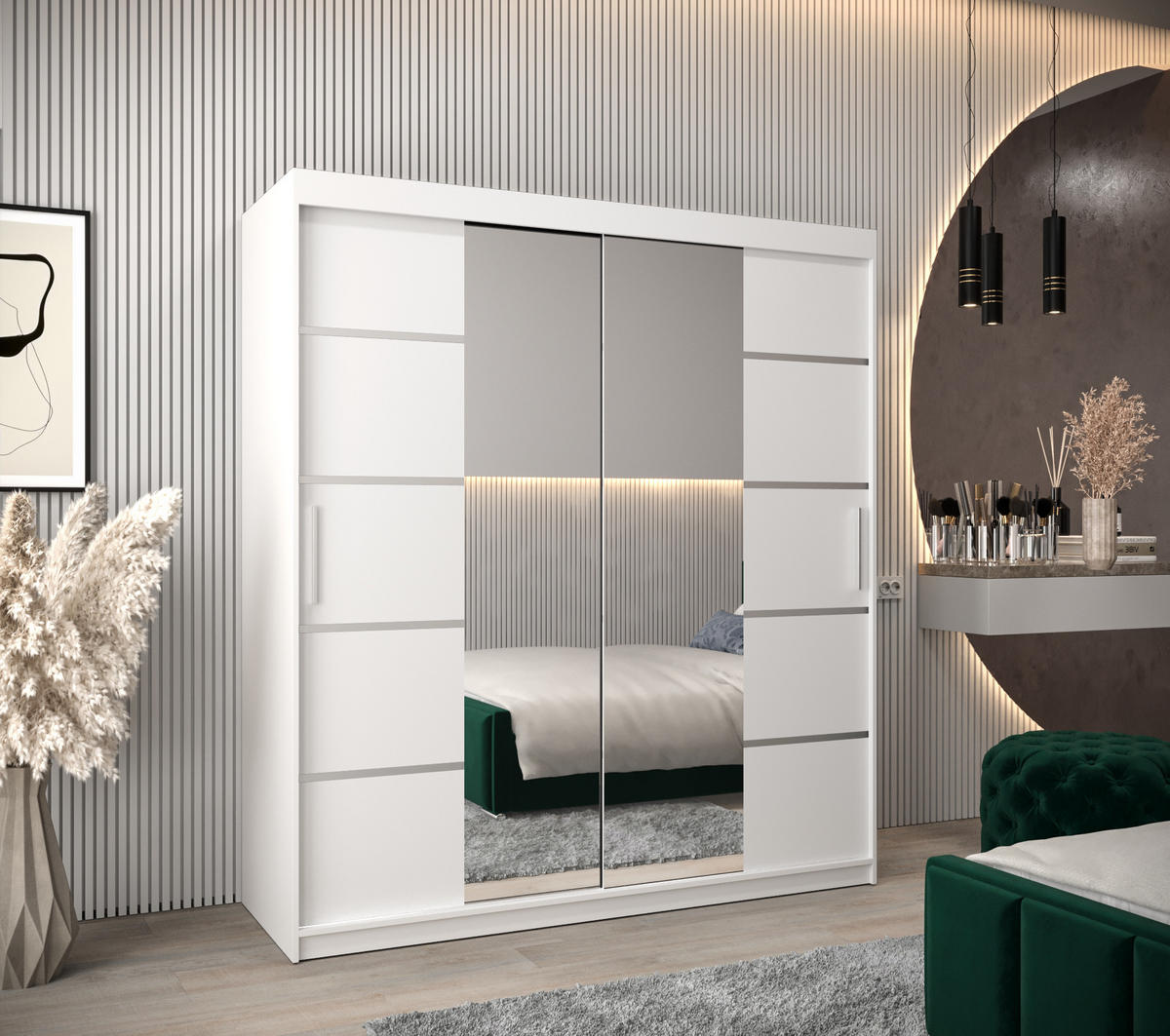 SCHWEBETÜRENSCHRANK 200/180/62 2-türig - Silberfarben/Weiß, Holz/Kunststoff (180/200/62cm) - MÖBEL KRYSPOL