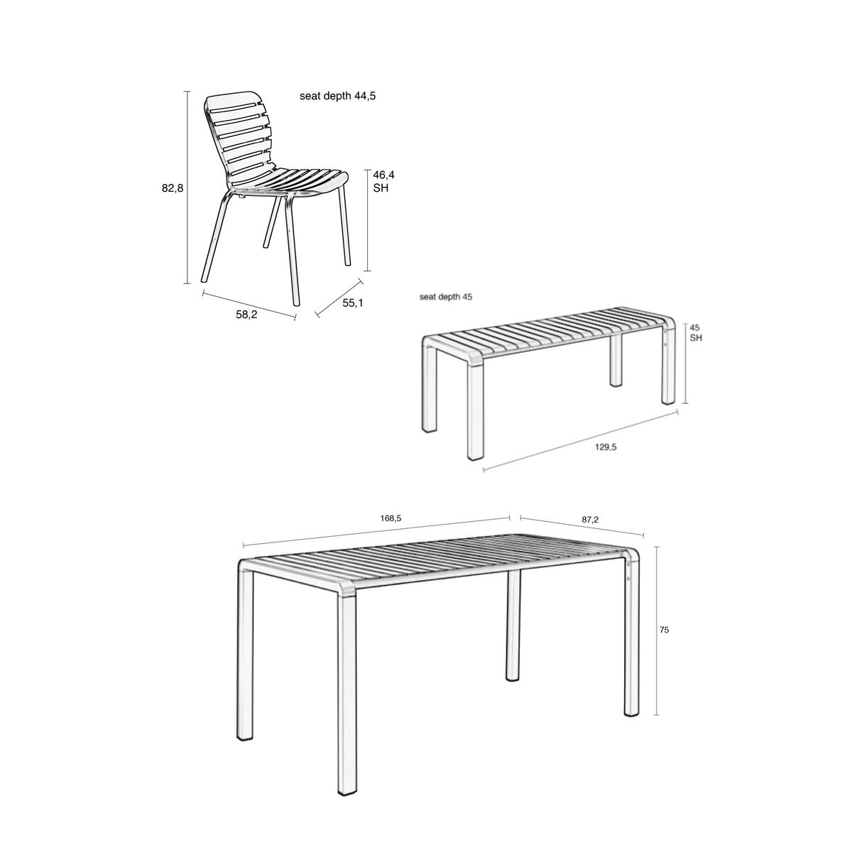 GARTENSET Vondel 4 Personen Esstisch/ 2 Stühle/ Esstischbank Schwarz - Schwarz, Metall - Zuiver