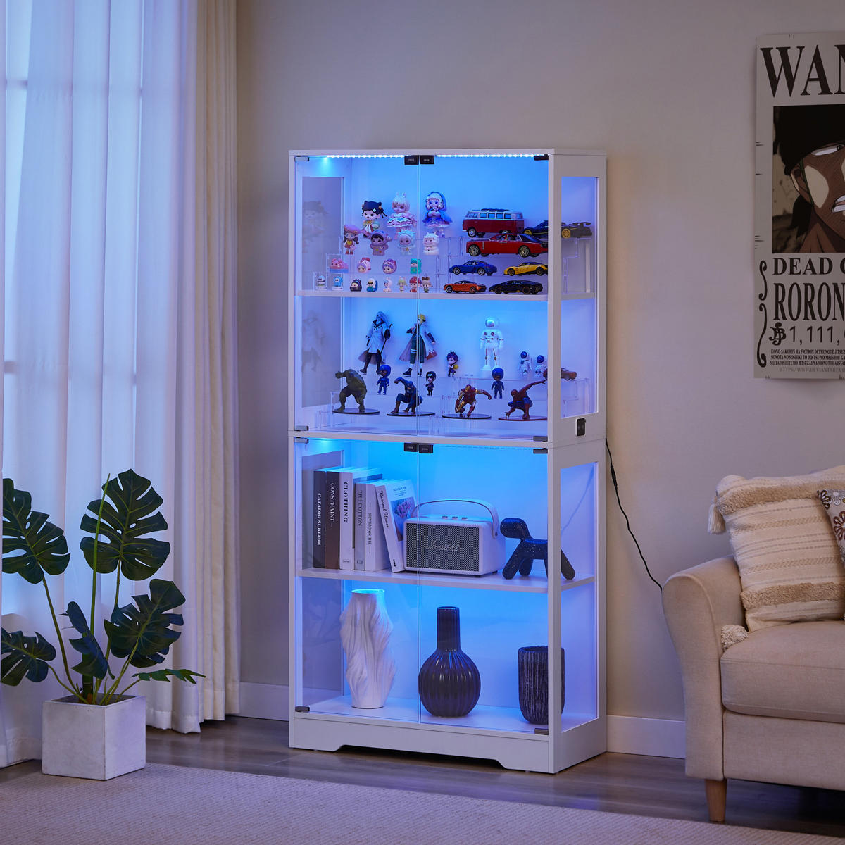 VITRINENSCHRANK mit LED, USB Anschluss und Stauraum Weiß - Weiß, Glas (80/165/35cm) - PARAFTA HOME