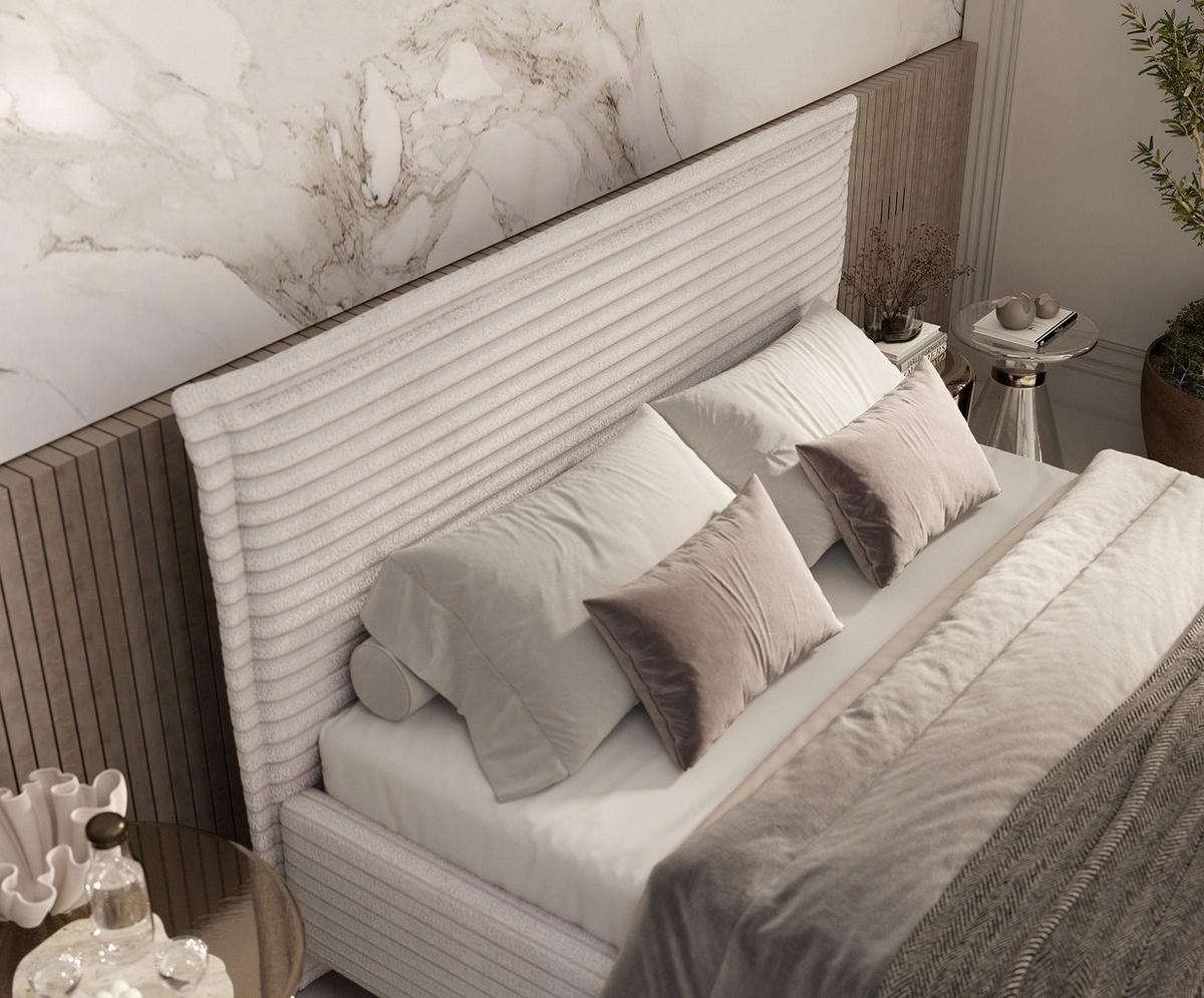 POLSTERBETT Cape Cod Creme 140/200 cm im Samtstoff - Creme/Naturfarben, Holz/Holzwerkstoff (140/200cm) - Maison de Reve