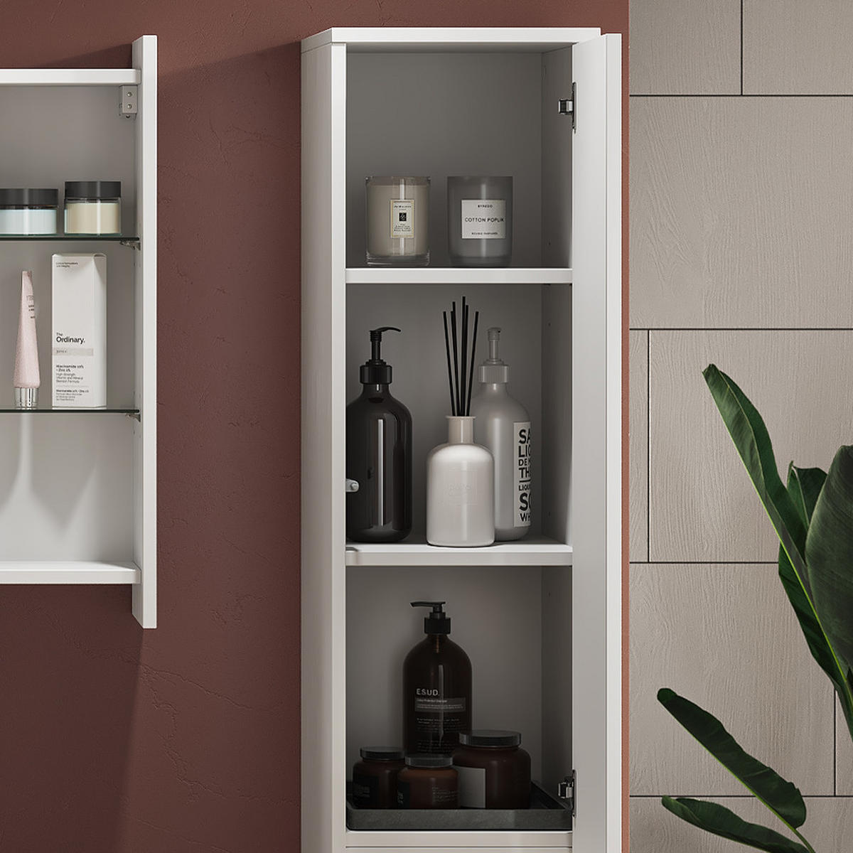BADSCHRANK Majest Weiß 30.2 x 191.5 cm mit Türen und offenem Fach - Weiß, Holzwerkstoff (30.2/191.5/30cm) - Vicco