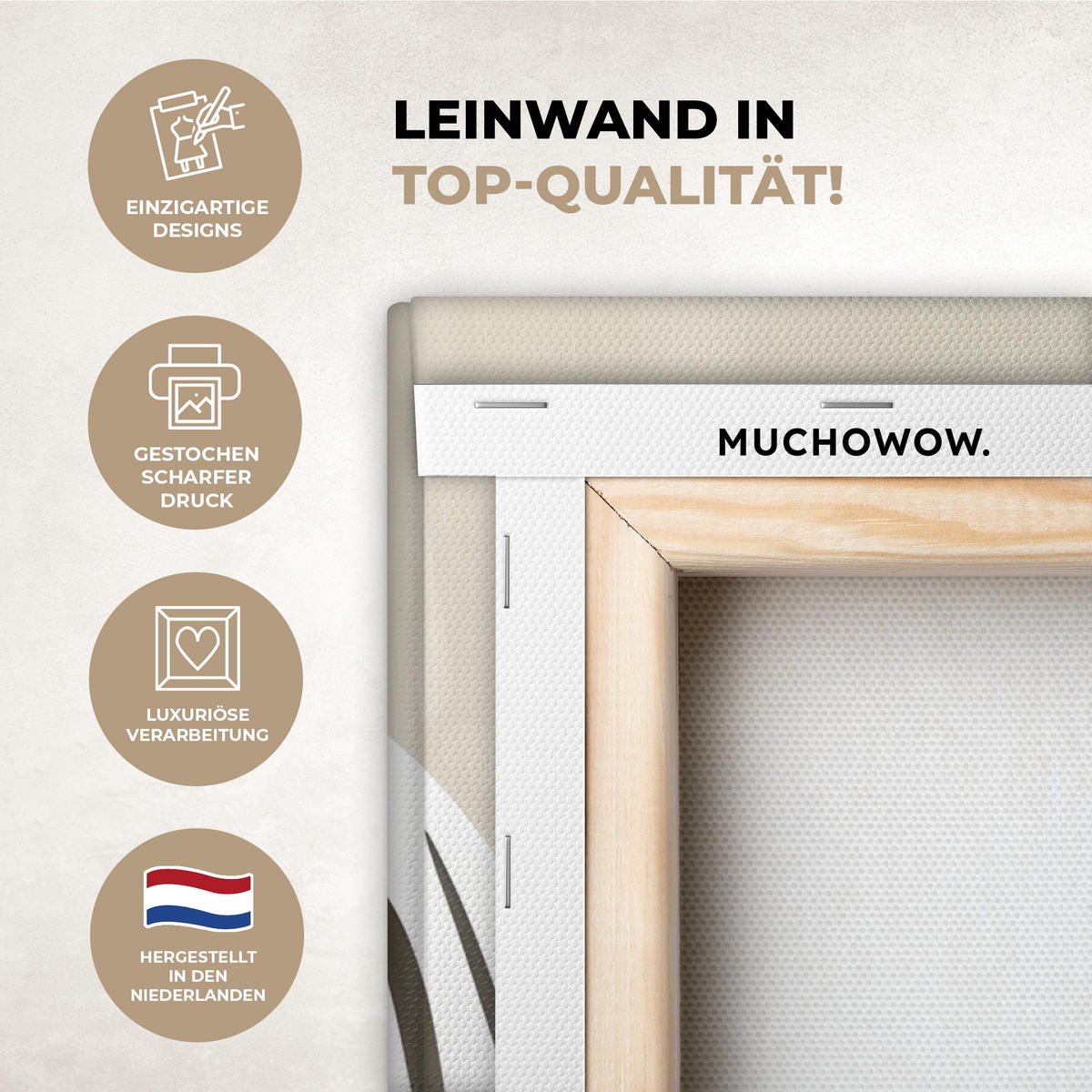 LEINWANDBILD Japandi - Landschaft - Beige Wandbilder 80x60 cm - Cognac, Textil (80/60cm) - MuchoWow