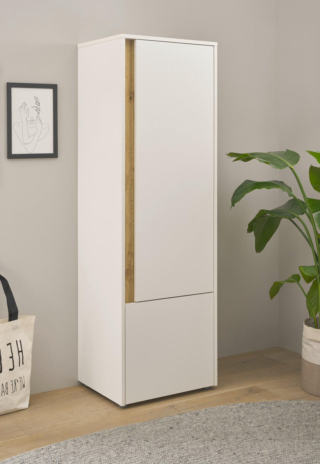 AKTENSCHRANK Weiß matt, Eiche Wotan 50 x 158 cm, Stauraumschrank mit 4 Ordnerhöhen - Eichefarben/Silberfarben, Holzwerkstoff/Kunststoff (50/158/40cm) - Furn.Design