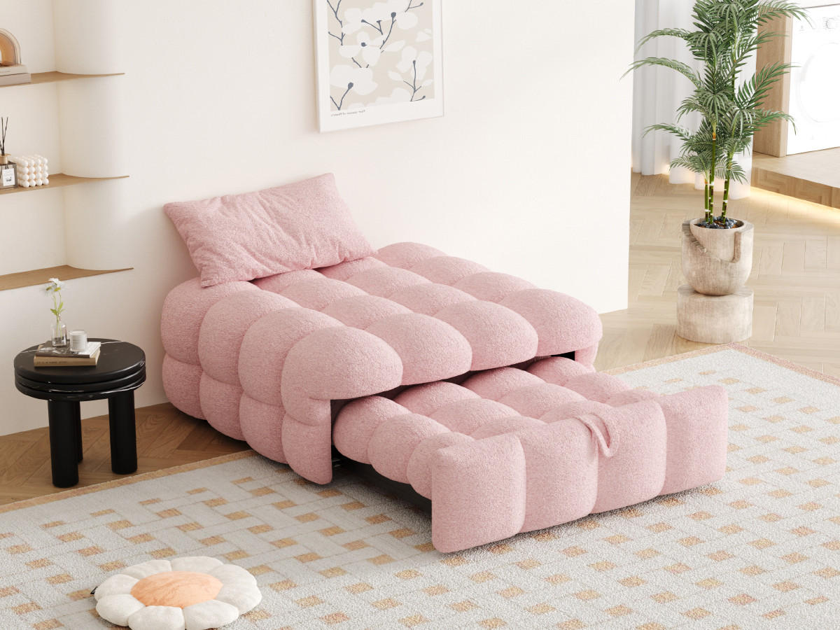 SCHLAFSOFA 2-in-1 Teddy-Stoff, ausziehbar, 183/76/42 cm, Rosa - Rosa, Textil (76/42/183cm) - Redom