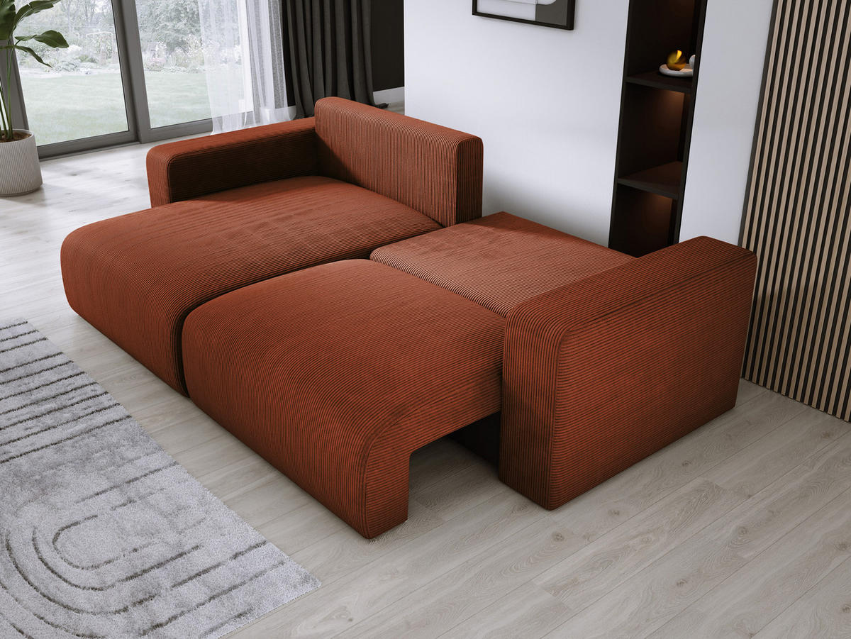ECKSOFA Carl L-förmig Schlaffunktion und Bettkasten weicher Cordstoff flexibel stellbar lose Rückenkissen freistehend LINKS 143x247x83cm Brown - Braun, Holz/Textil (143/247cm) - DomoHome
