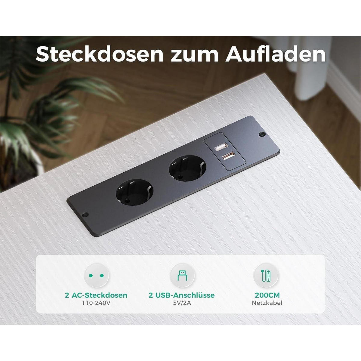 ECKSCHREIBTISCH L-Form Weiß 140x70cm mit USB-Anschluss und Stoffschubladen - Weiß, Holzwerkstoff (140/70/75.2cm)