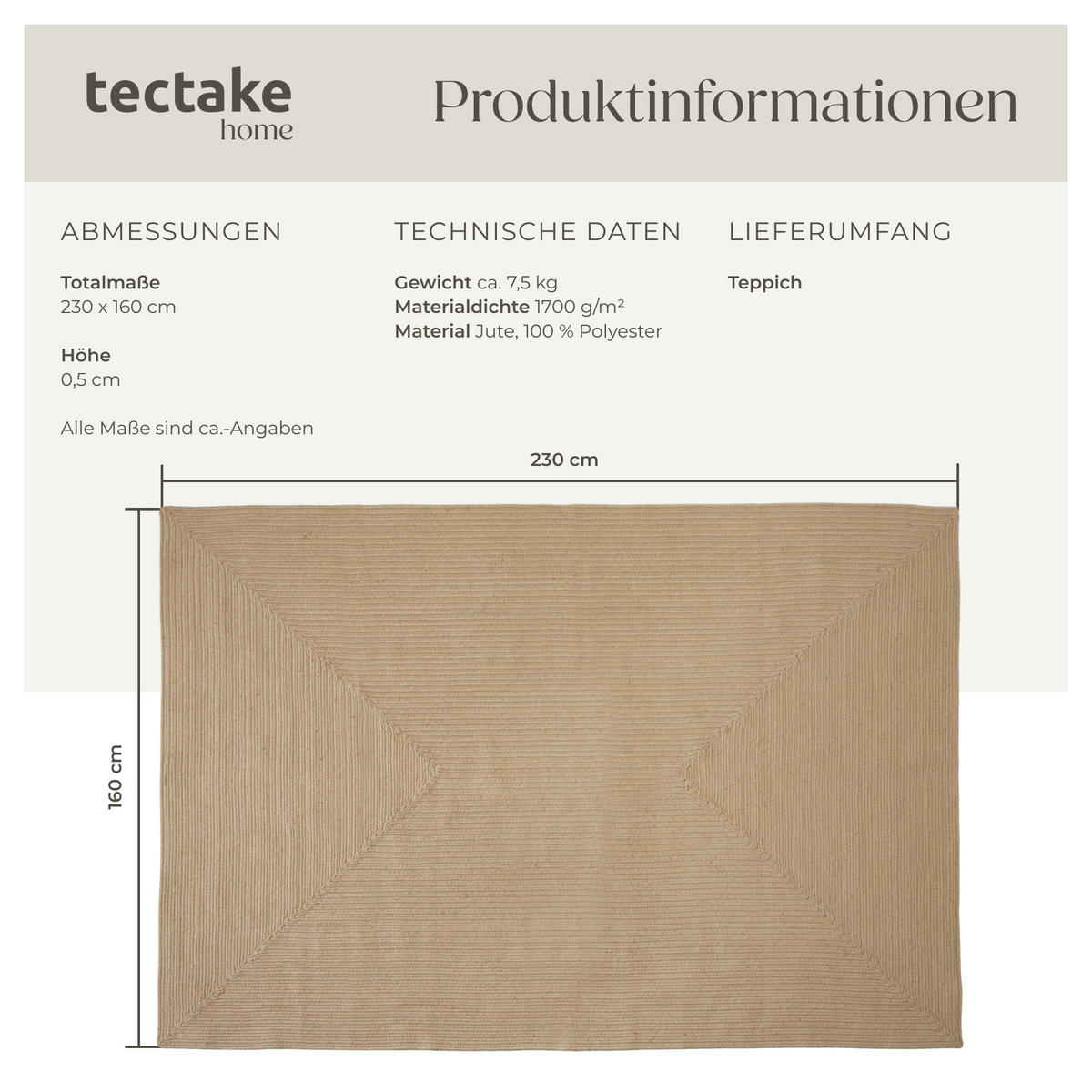 GEFLOCHTENER-TEPPICH Vibe,strapazierfähig und pflegeleicht,braun - Braun, Textil (160/230cm) - tectake