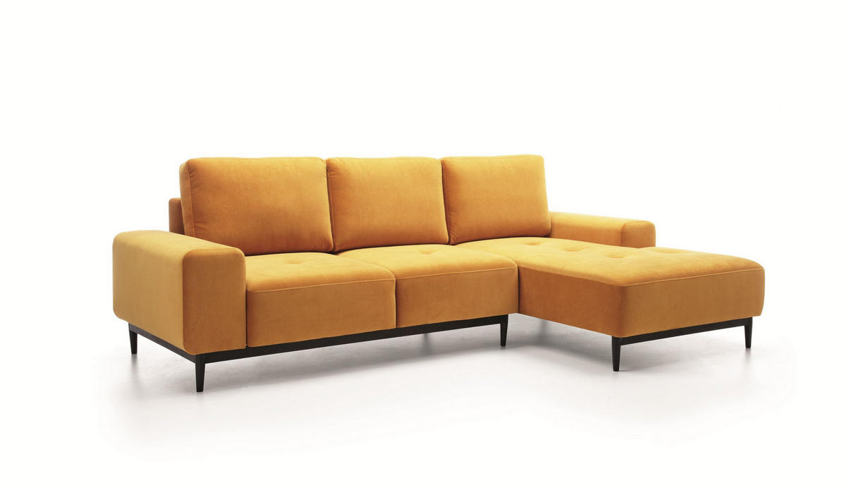 ECKSOFA SACRO Gelb Plüsch-Stoff mit Schlaffunktion - Gelb, Holz (266/175cm) - MASSENO
