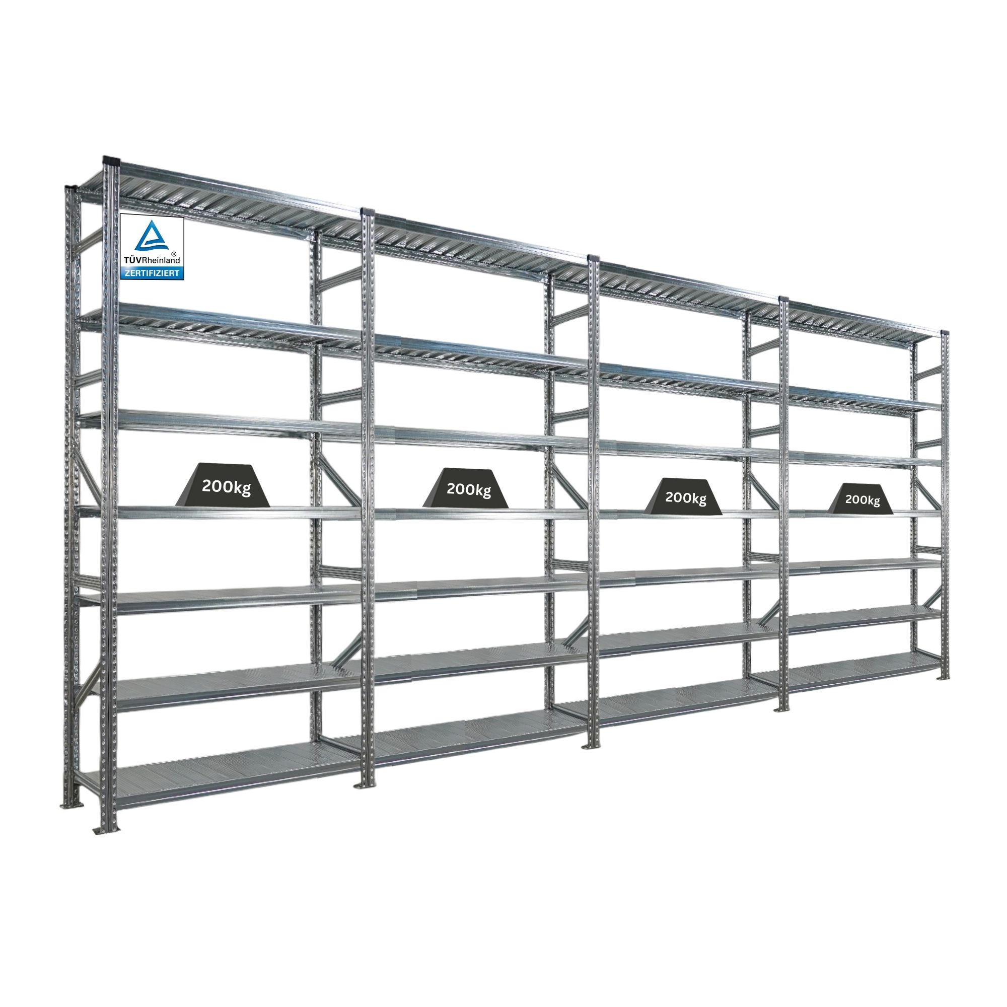 FACHBODENREGAL Proximo Stecksystem 250x480x50cm 7 Ebenen Beidseitig nutzbar Verzinkt - Silberfarben, Metall (480/250/50cm) - PROREGAL