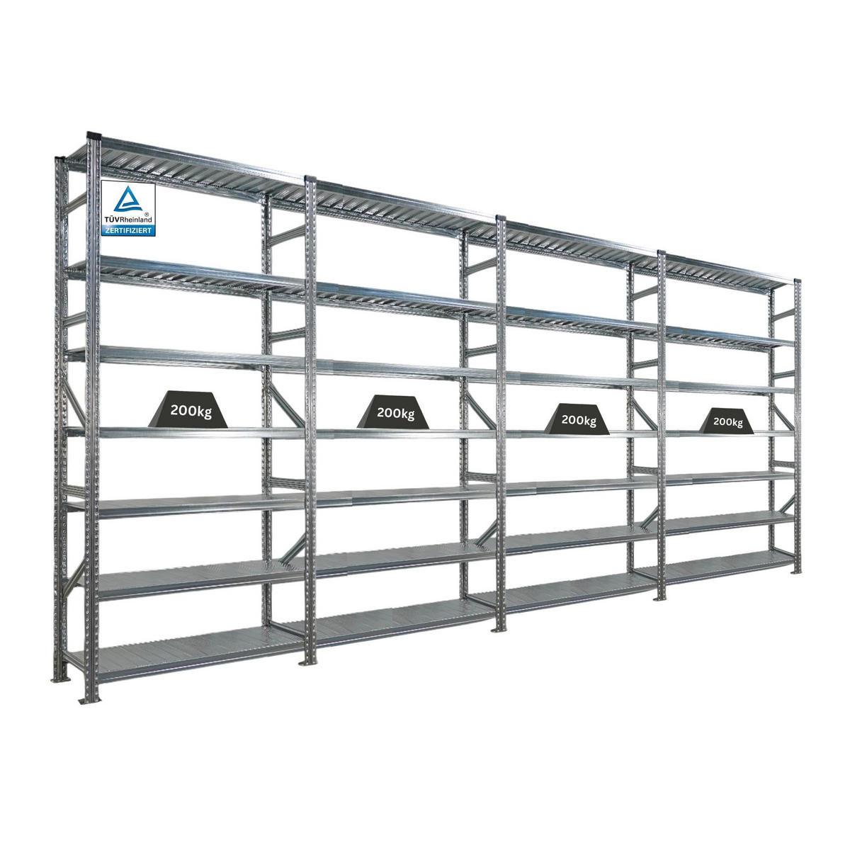 FACHBODENREGAL Proximo Stecksystem 250x480x50cm 7 Ebenen Beidseitig nutzbar Verzinkt - Silberfarben, Metall (480/250/50cm) - PROREGAL