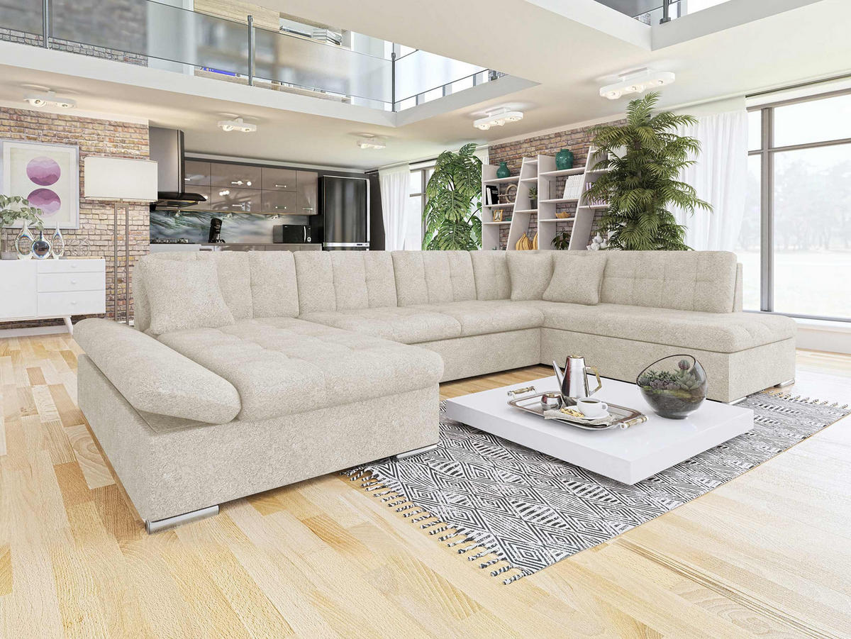 ECKSOFA Bergen, Seite: Links - Silberfarben/Naturfarben, Holz/Textil (345/76/205cm) - MIRJAN24
