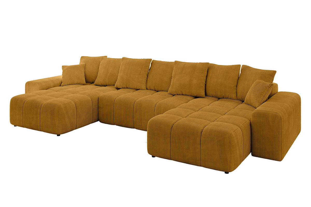WOHNLANDSCHAFT ENIL-U 390x175x84 Senfgelb Cord - Currygelb, Holzwerkstoff/Kunststoff (390/84/175cm) - ALTDECOR