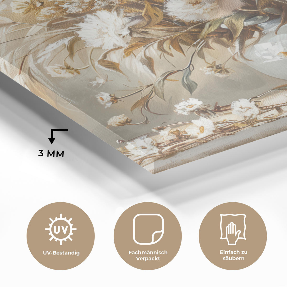 ACRYLGLASBILD Blumen - Vase - Stilleben - Beige 50x50 cm - Creme, Glas (50/50cm) - MuchoWow