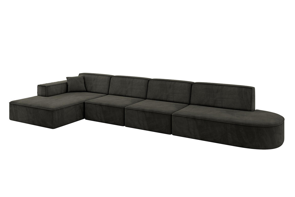 ECKSOFA Ottomane Links IREA-L3-v4 - 412x165x77 cm Schwarz - Schwarz, Holzwerkstoff/Textil (412/165cm) - ALTDECOR