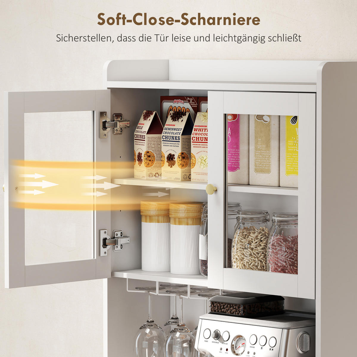 KÜCHENSCHRANK Buffetschrank mit Arbeitsplatte verstellbaren Regalen Türen Weiß - Goldfarben/Weiß, Holzwerkstoff/Metall (38/170/68cm) - HOMCOM