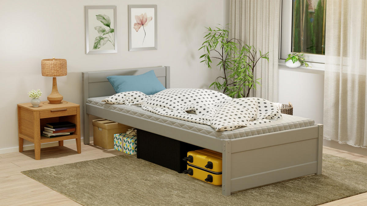KINDERBETT Luna 200x100 in Grau mit Lattenrost - Grau, Holzwerkstoff - LUKDOM