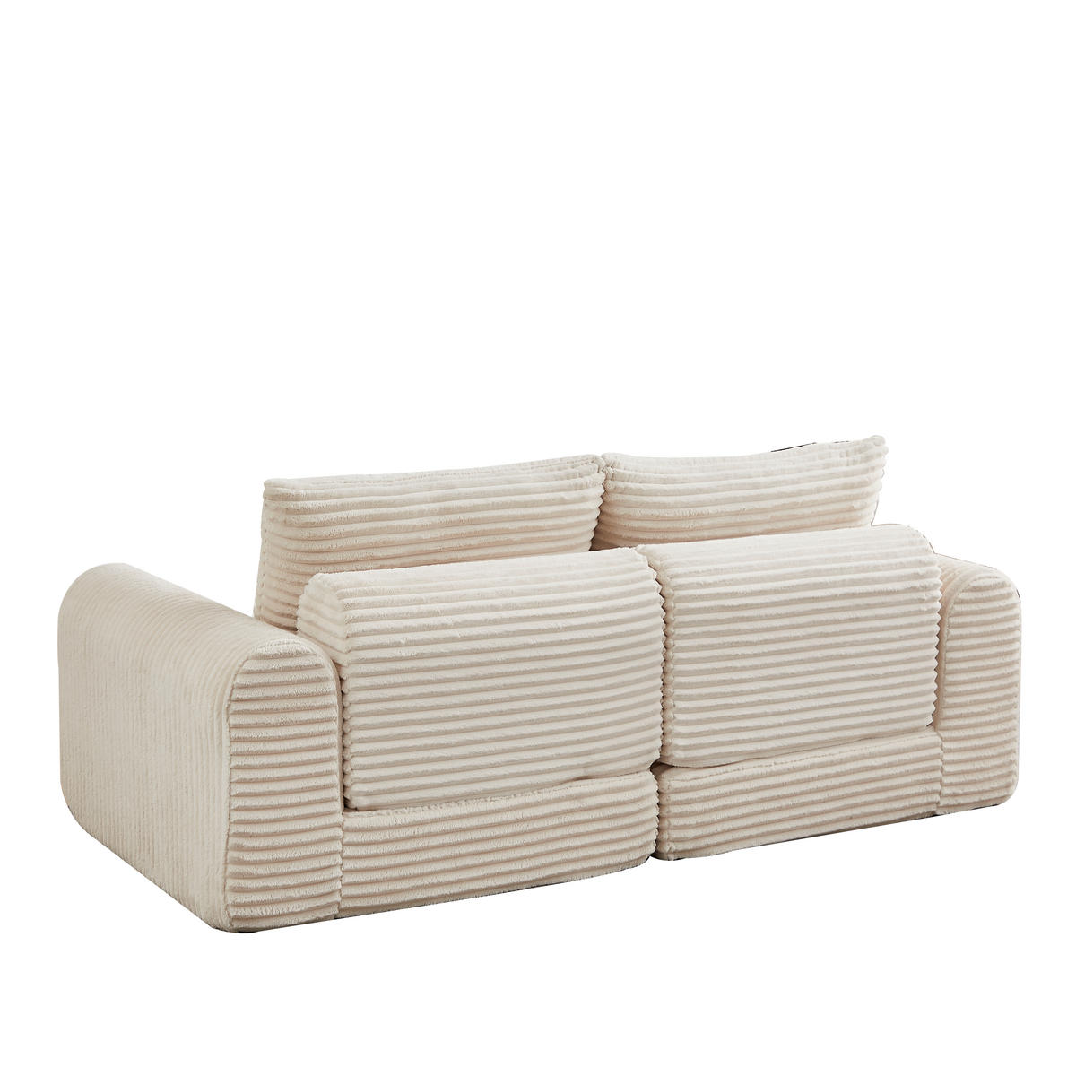 SCHLAFSOFA 2-in-1 aus Cord mit 2 Kissen und Hocker - Beige, Textil (194/53/243cm)