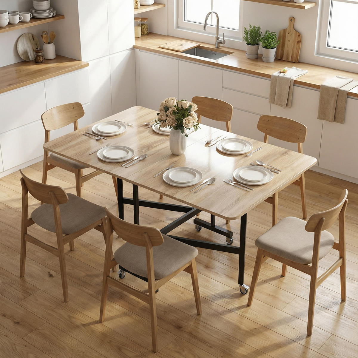 ESSTISCH aus Spanplatte 120/80/73 cm Eiche - Eichefarben/Schwarz, Holzwerkstoff/Metall (120/80/73cm) - HOMCOM