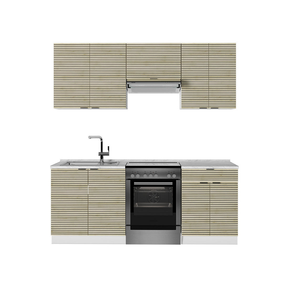 KÜCHENZEILE Fame-Line Eiche Paneel/Weiß 200 cm ohne Arbeitsplatte - Hellbraun/Eichefarben, Holzwerkstoff (200/81.6/46cm) - Vicco