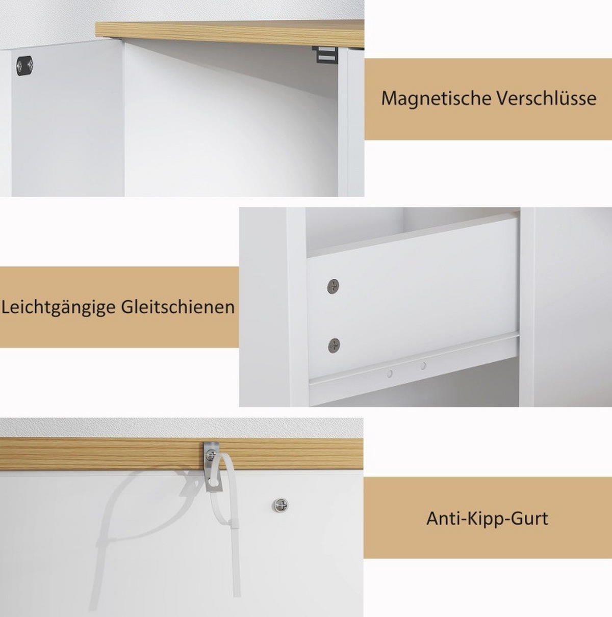 SIDEBOARD aus Spanplatte 120x35x75,2 cm Weiß mit Schublade, 2 Türen und offenen Ablagen - Weiß, Holz (120/75.2/35cm) - IVMEU