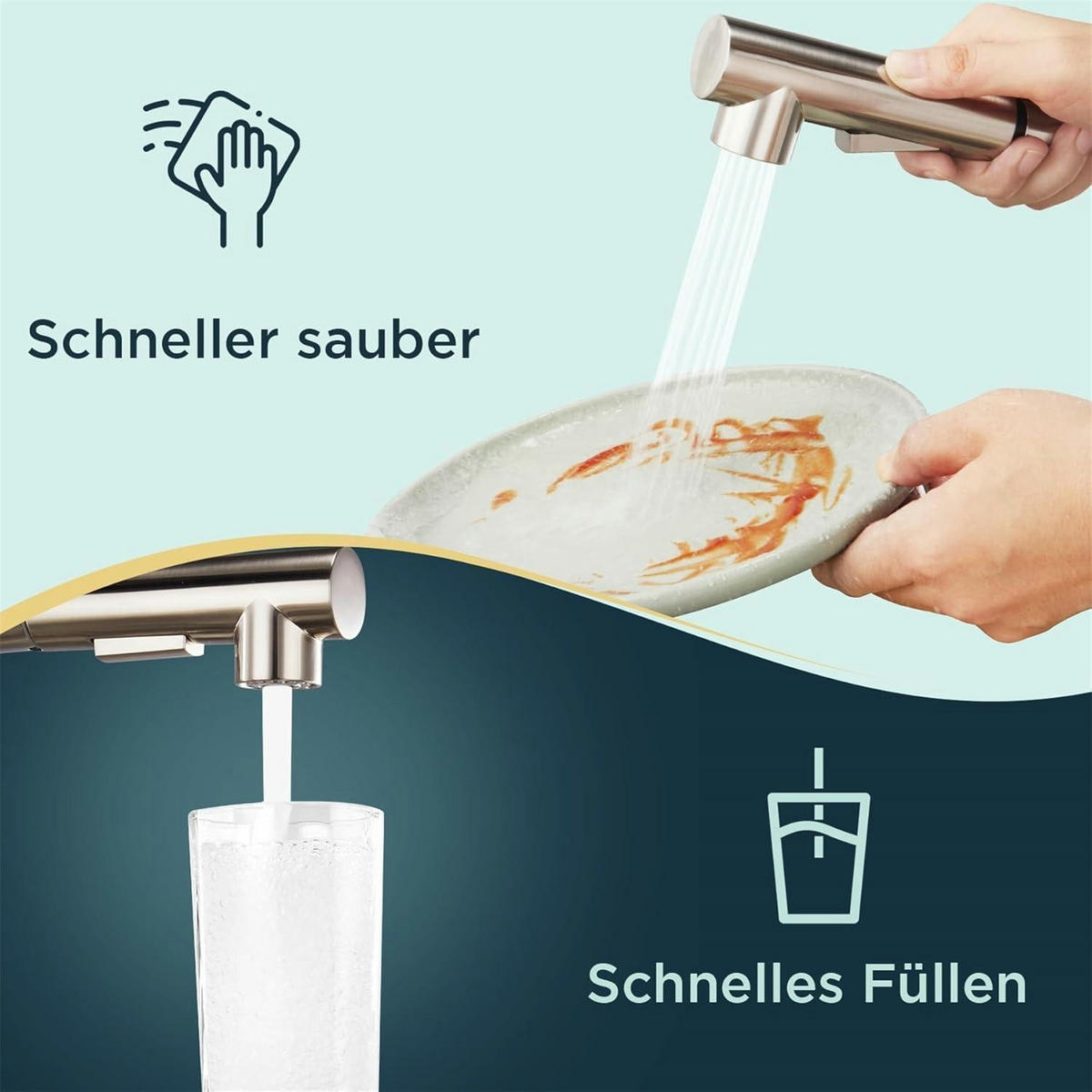 KÜCHENARMATUR mit ausziehbarer Brause, 360° schwenkbar, Edelstahl - Silberfarben, Metall (5/30/18cm)
