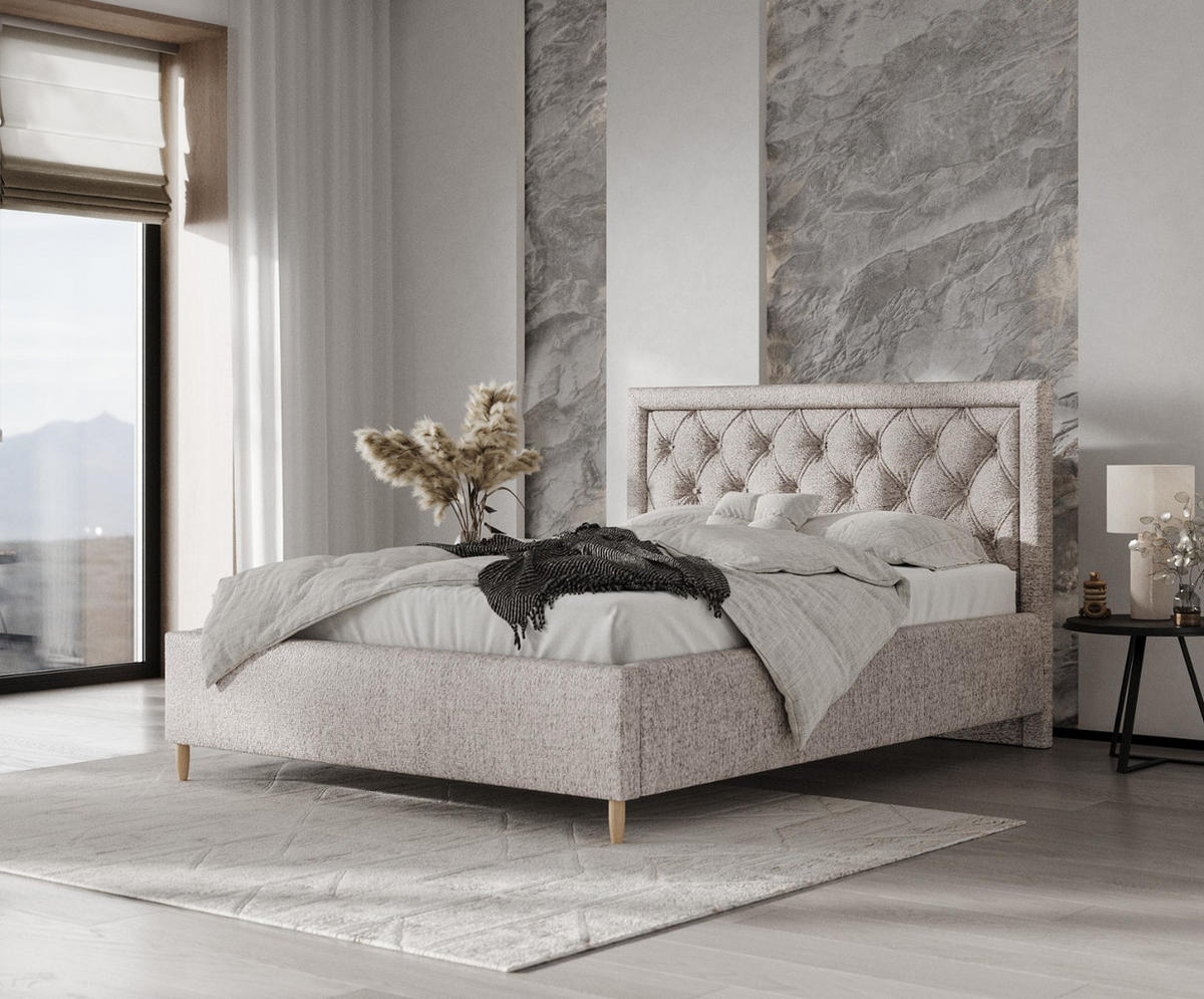 POLSTERBETT Lido 120/200 cm Beige im Neve Stoff - Beige/Naturfarben, Holz/Holzwerkstoff (120/200cm) - AltaBeds