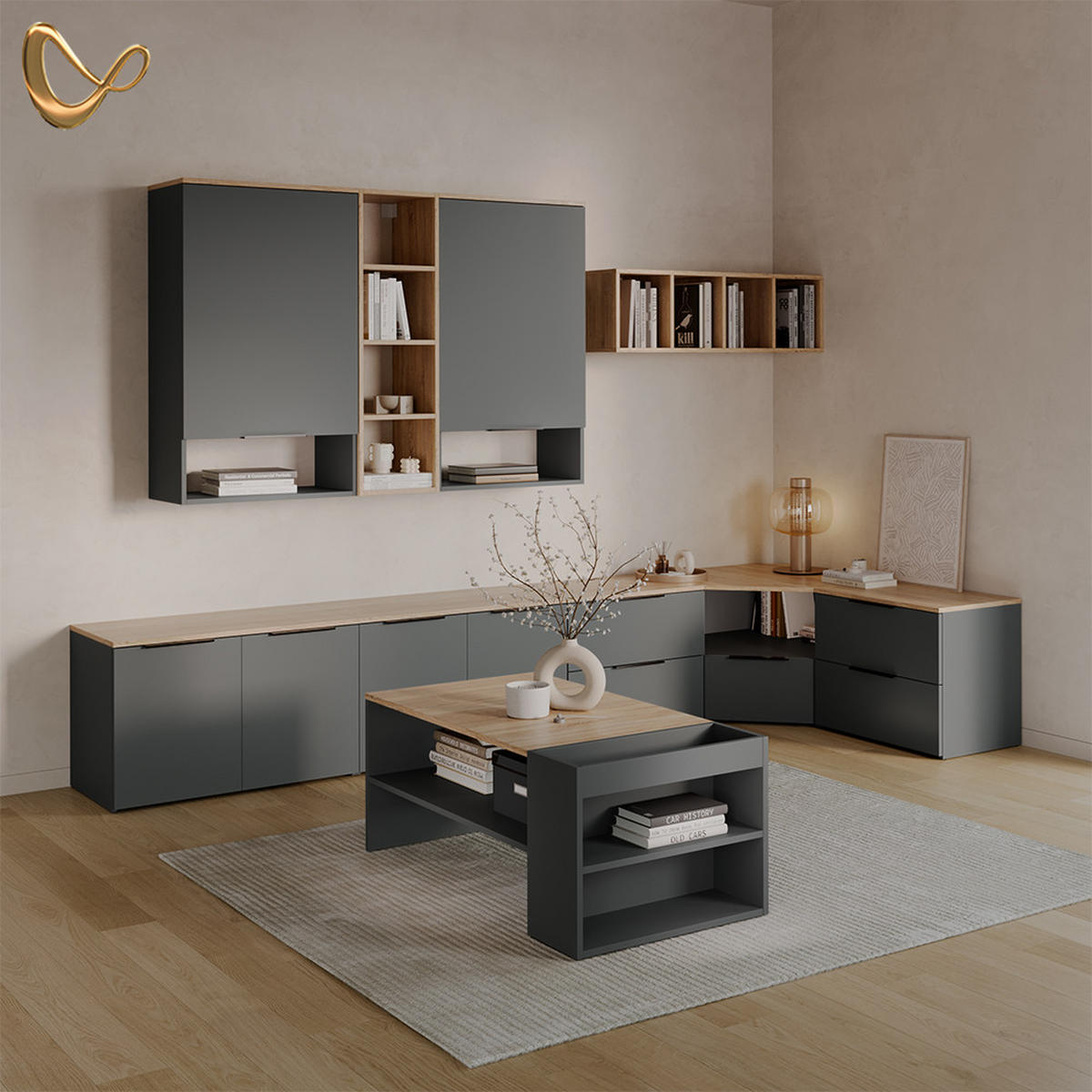 LOWBOARD Piave Anthrazit/Sonoma 68 x 50 cm - Anthrazit/Sonoma Eiche, Holzwerkstoff (68/50/68cm) - Livinity®